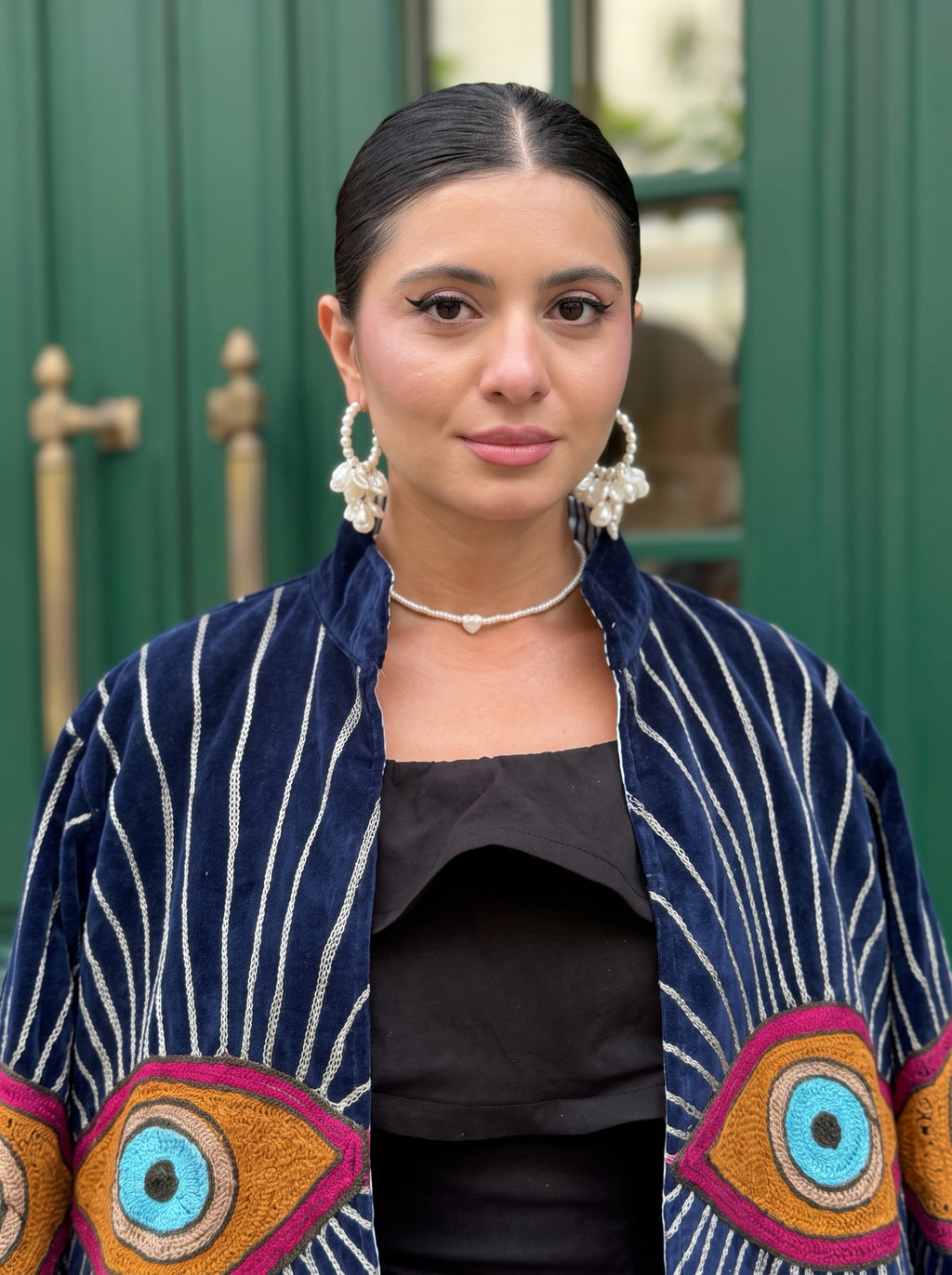 Midnight Eye Embroidered Velvet Suzani Jacket