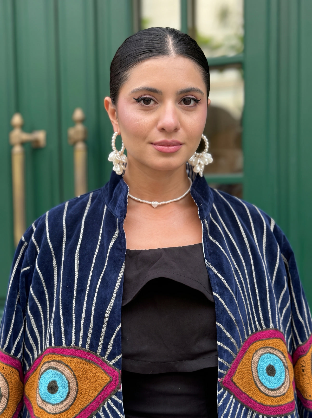Midnight Eye Embroidered Velvet Suzani Jacket