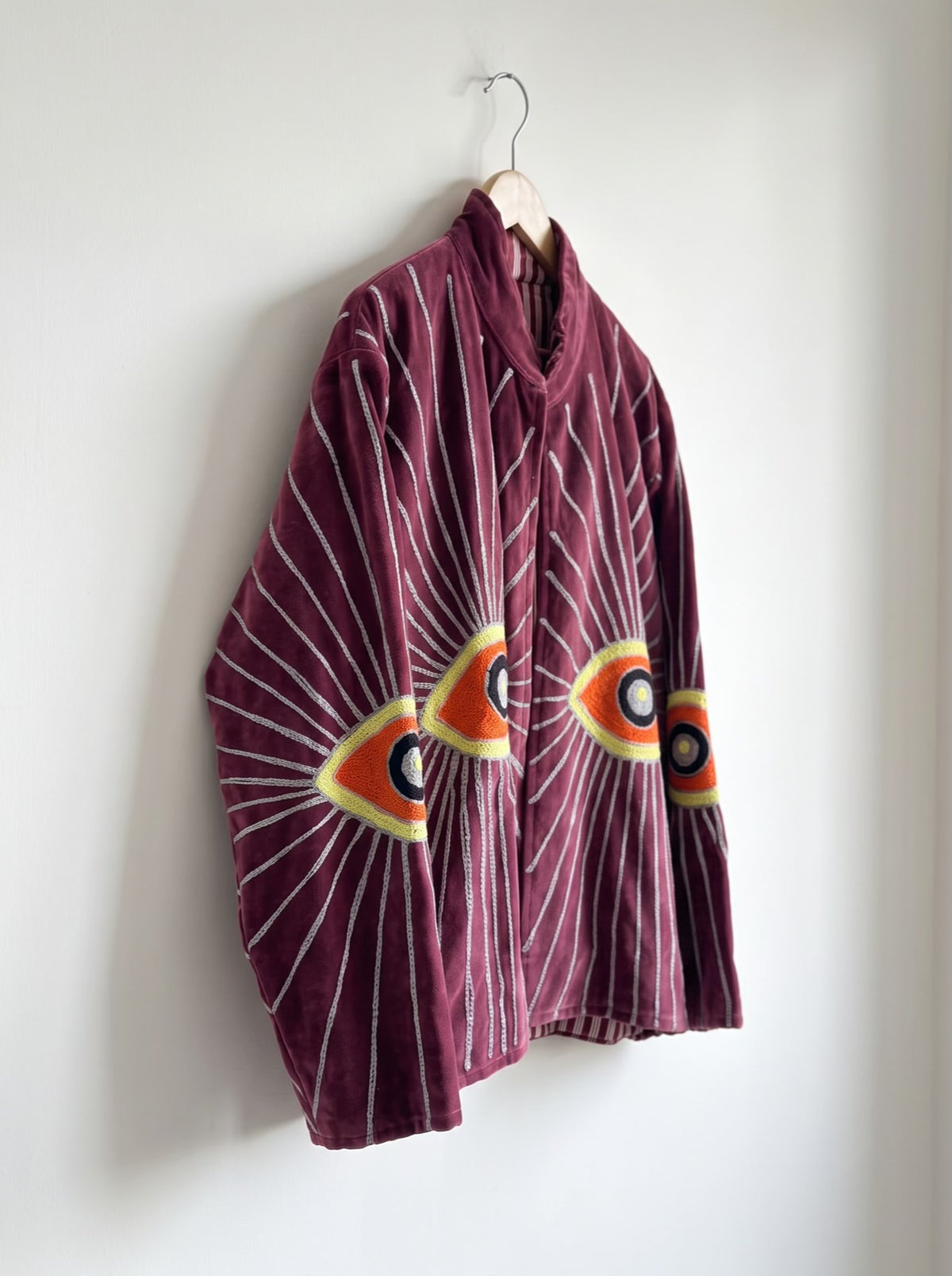 Burgundy Evil Embroidered Velvet Jacket
