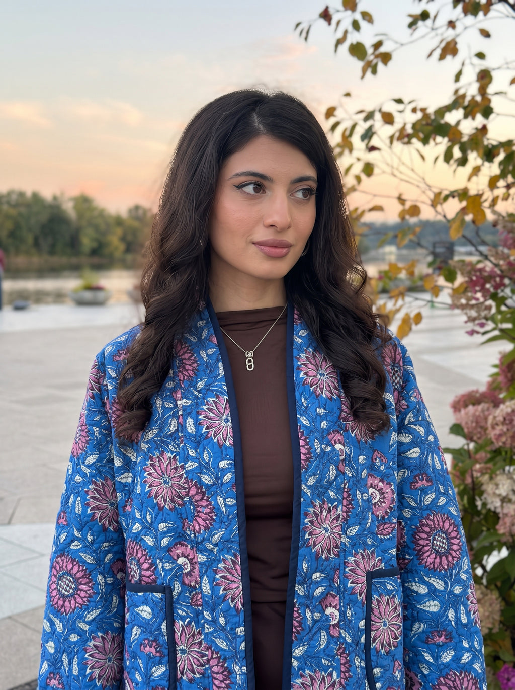 Indigo Bloom Handblock Quilted Cotton Jacket