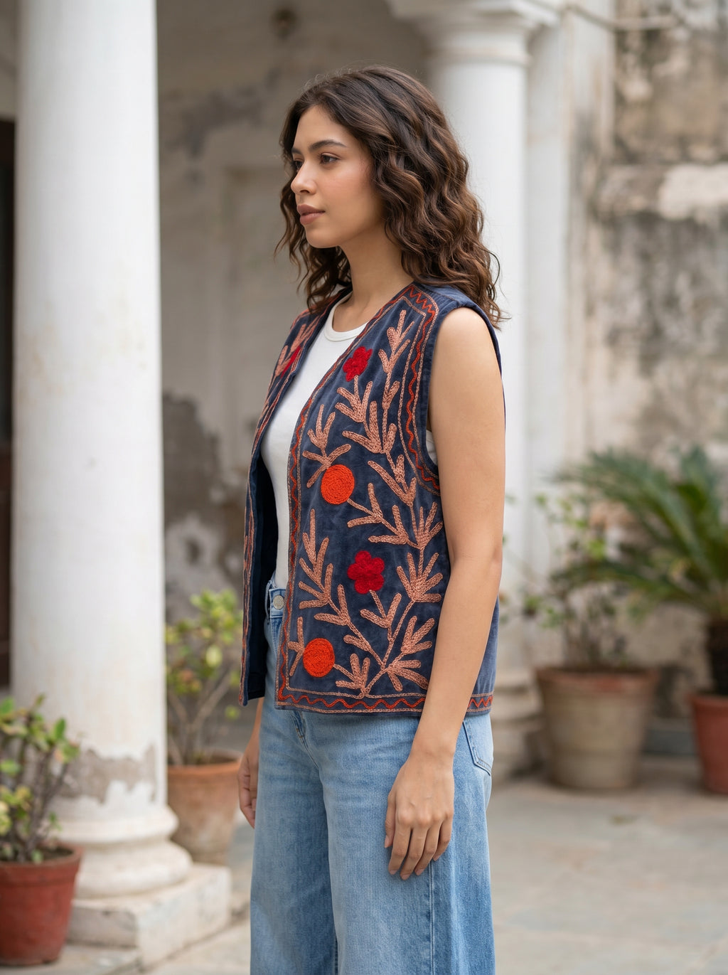 Midnight Garden Embroidered Velvet Vest