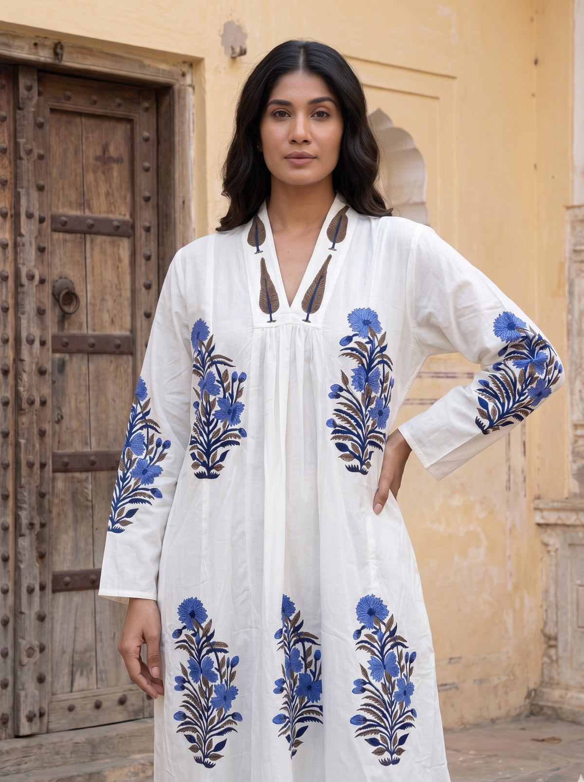 Blue Buta Hand Block Print Cotton Dress
