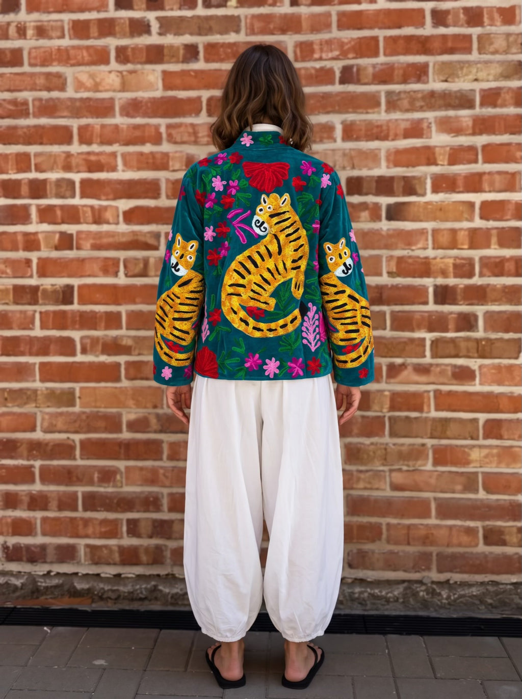 Teal Garden Tiger Embroidered Jacket