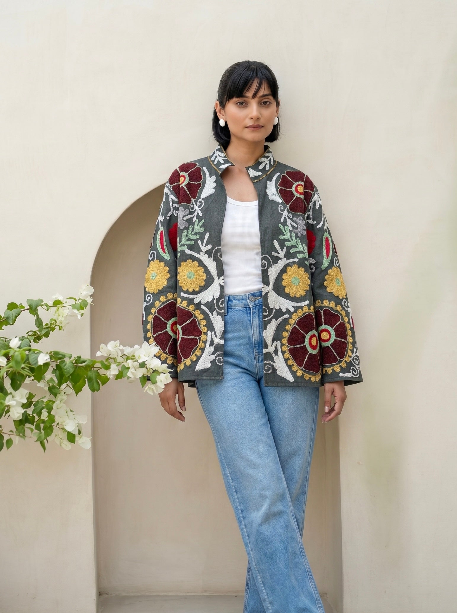 Olive Green Suzani Embroidered Jacket