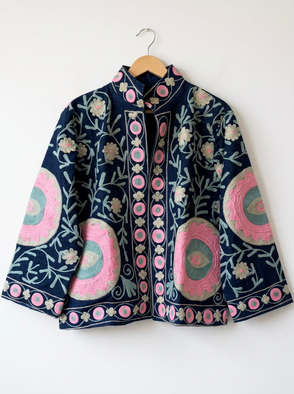 Pink Petal Embroidered Denim Jacket