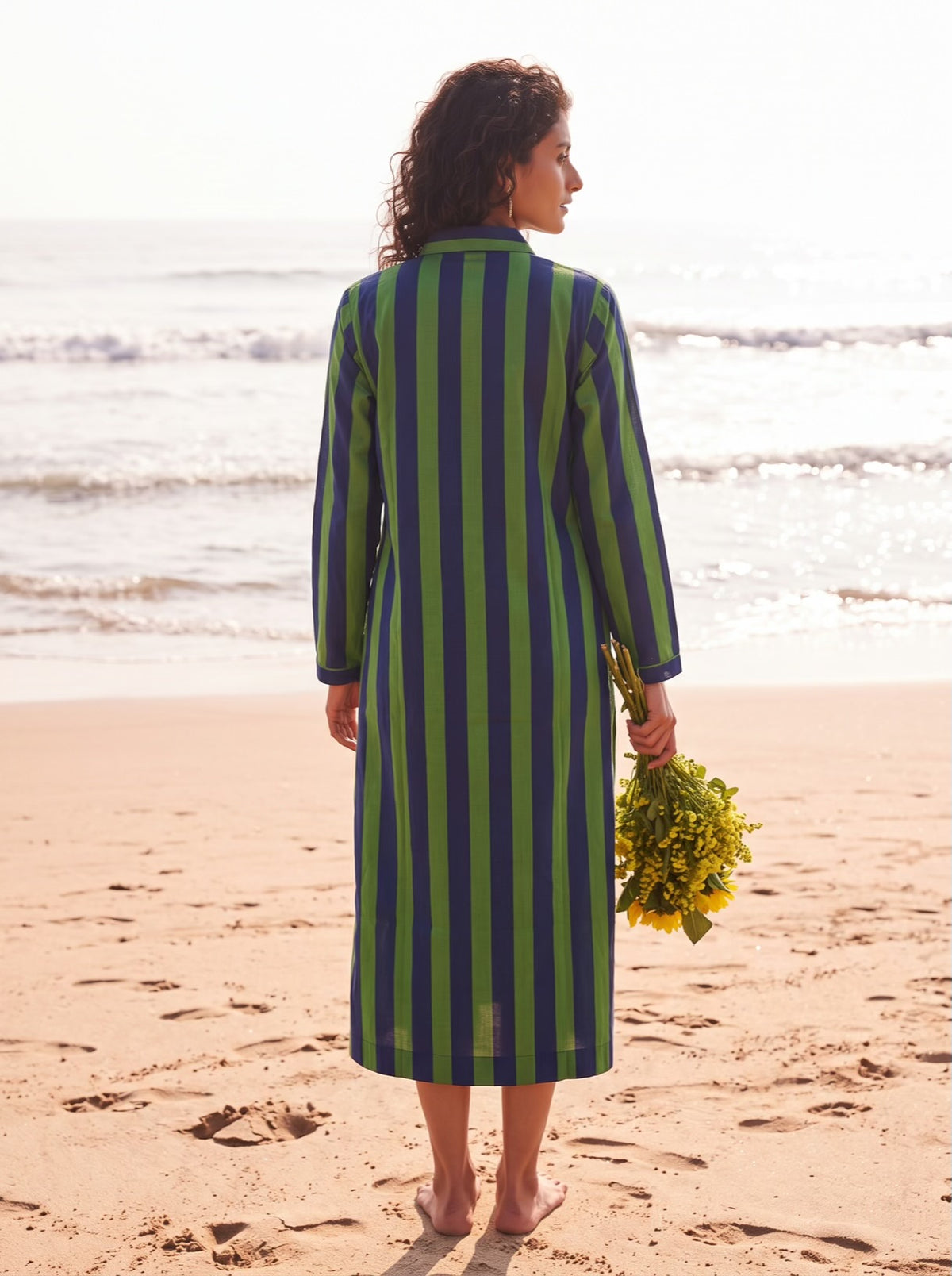 Coastal Navy Green Stripe Dress