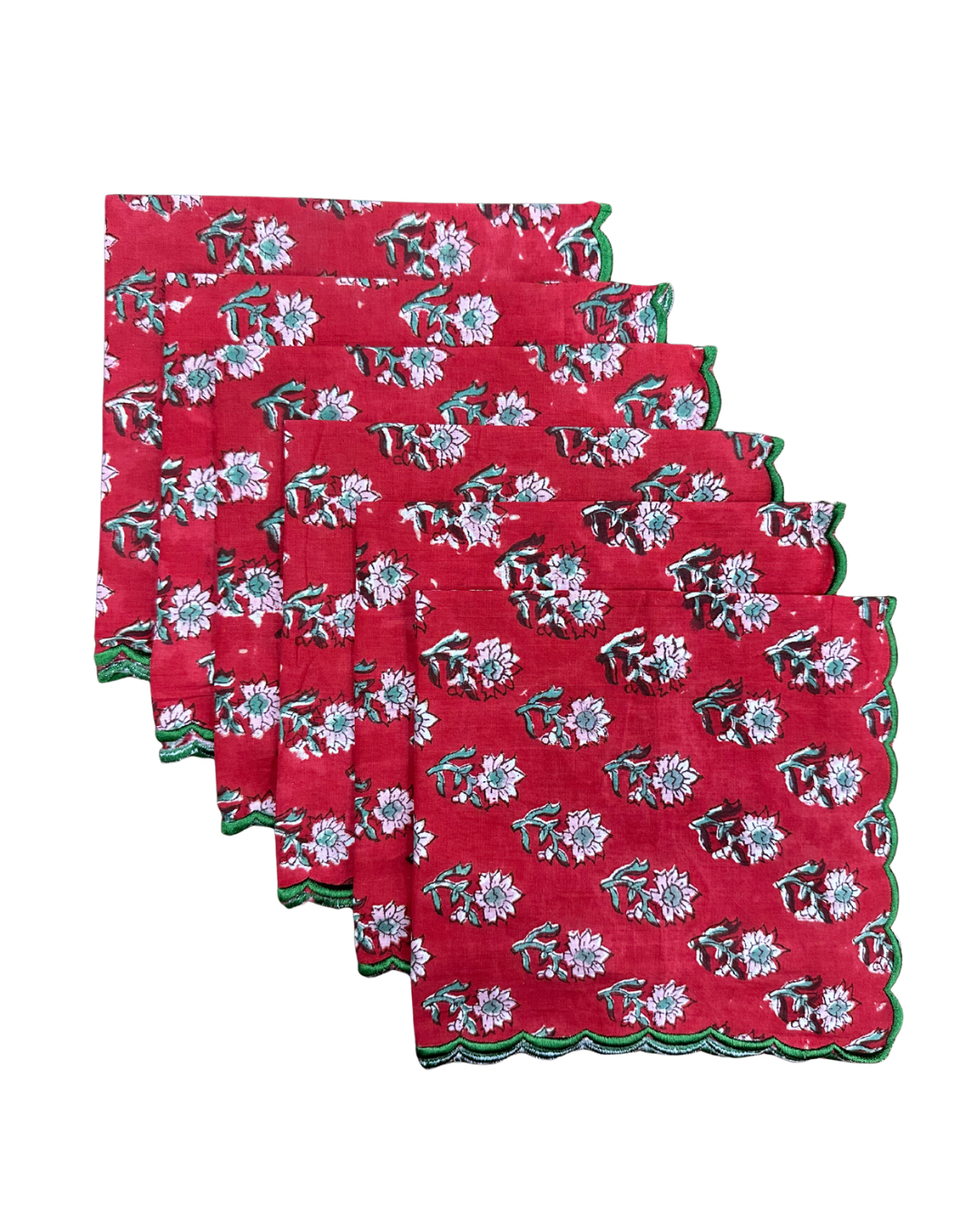 Red Blossom Block Print Napkins
