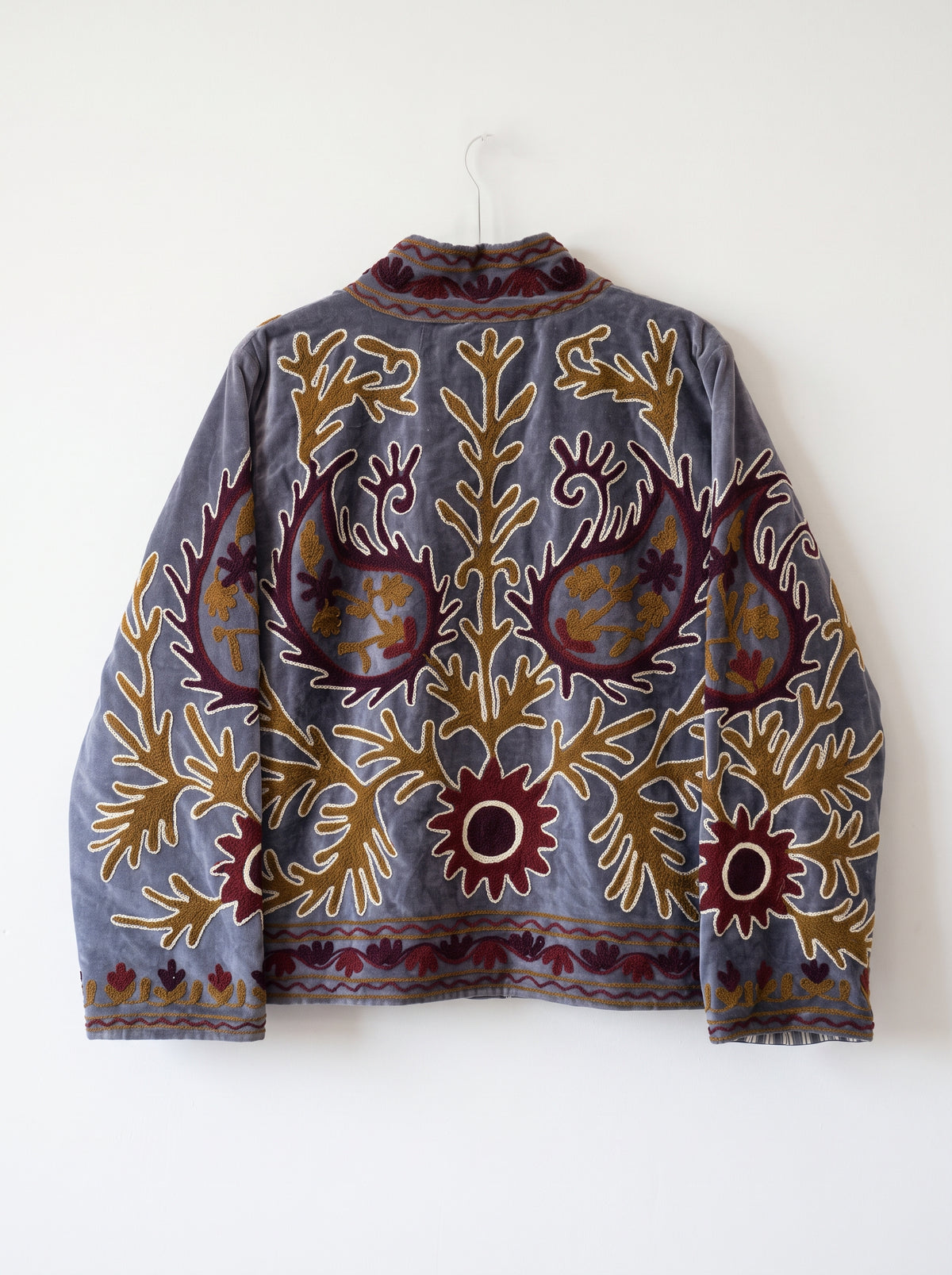 Dusty Blue Heritage Velvet Suzani Embroidered Jacket