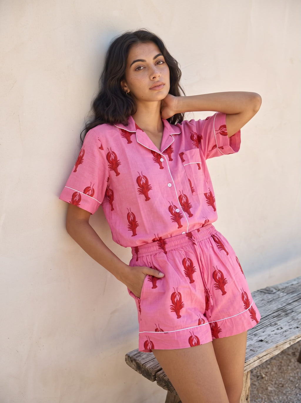 Pink Lobster Cotton Pajama Set