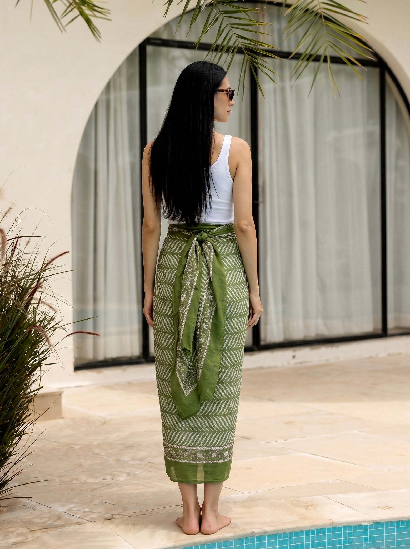 Olive Fern Block Print Cotton Sarong