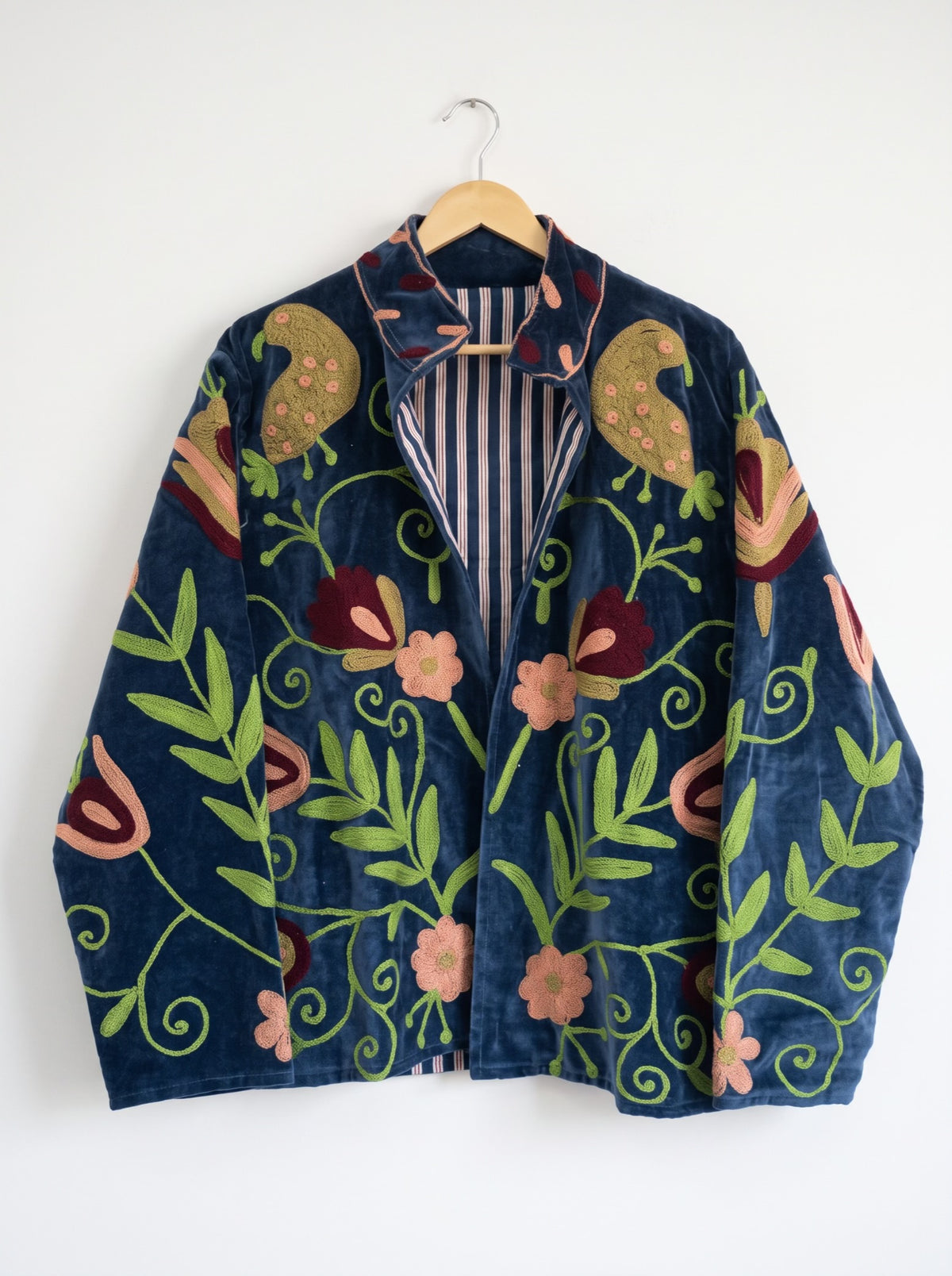 Navy Blue Floral Suzani Velvet Jacket