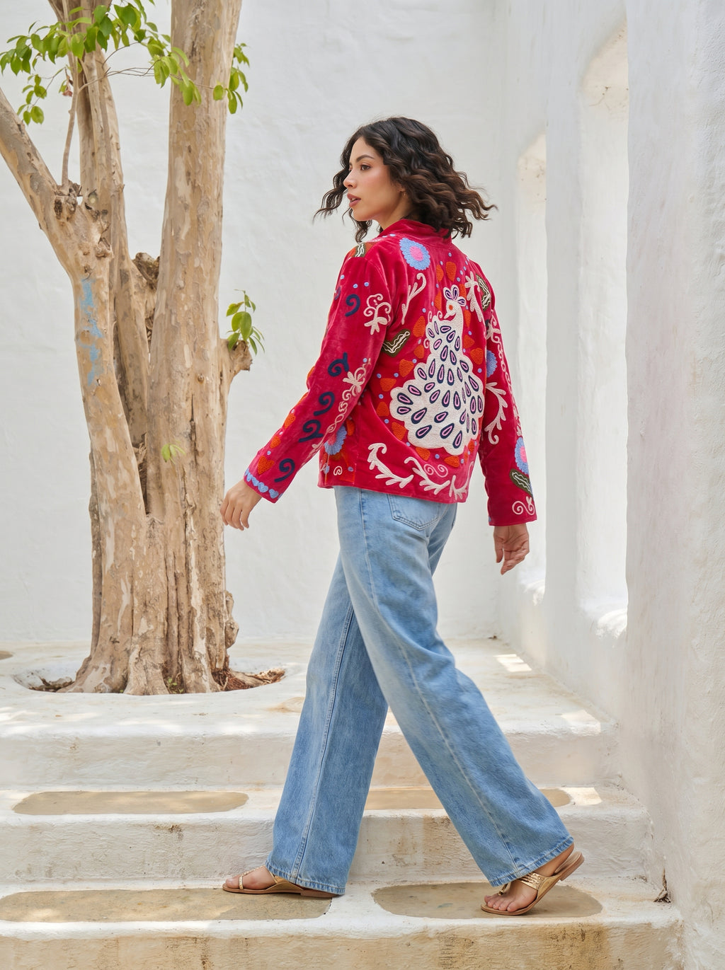 Peacock Paradise Embroidered Velvet Jacket