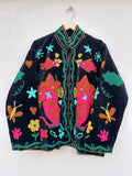 Meow Black Velvet Embroidered Jacket