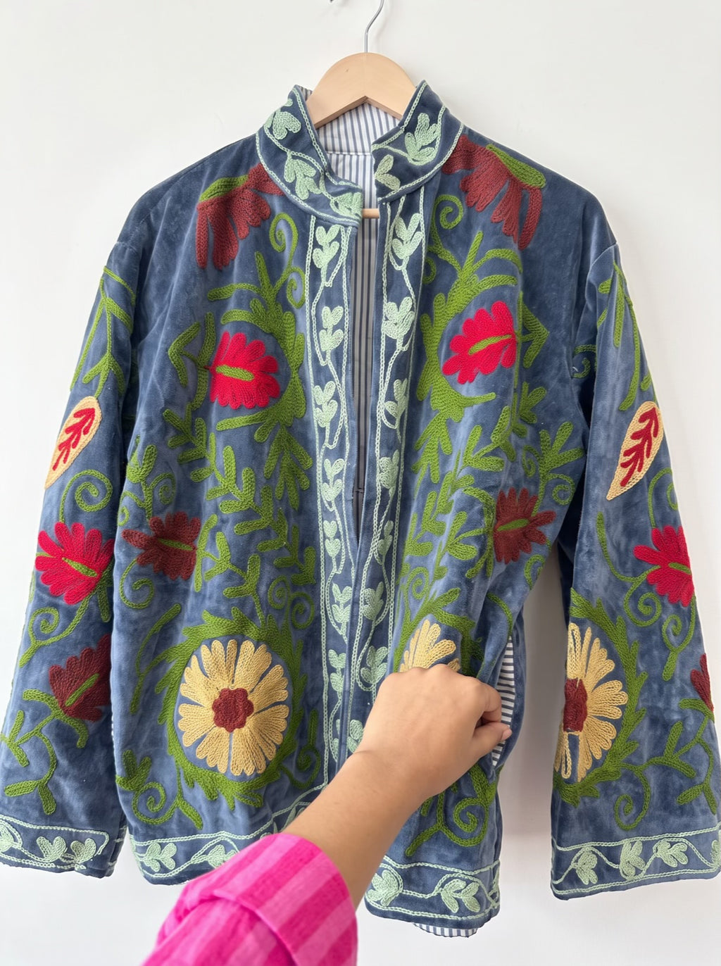 Grey Floral Suzani Velvet Jacket
