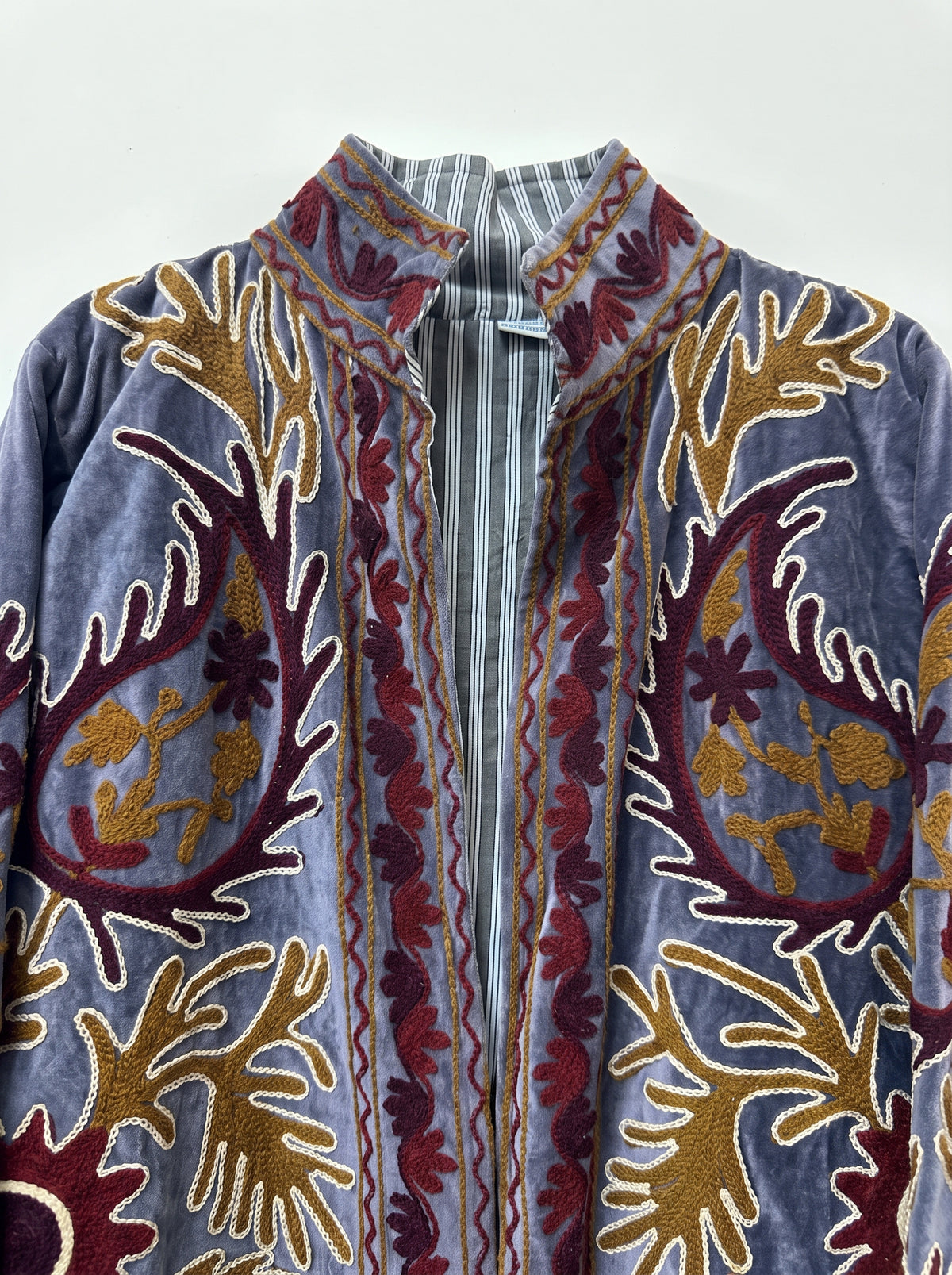 Dusty Blue Heritage Velvet Suzani Embroidered Jacket