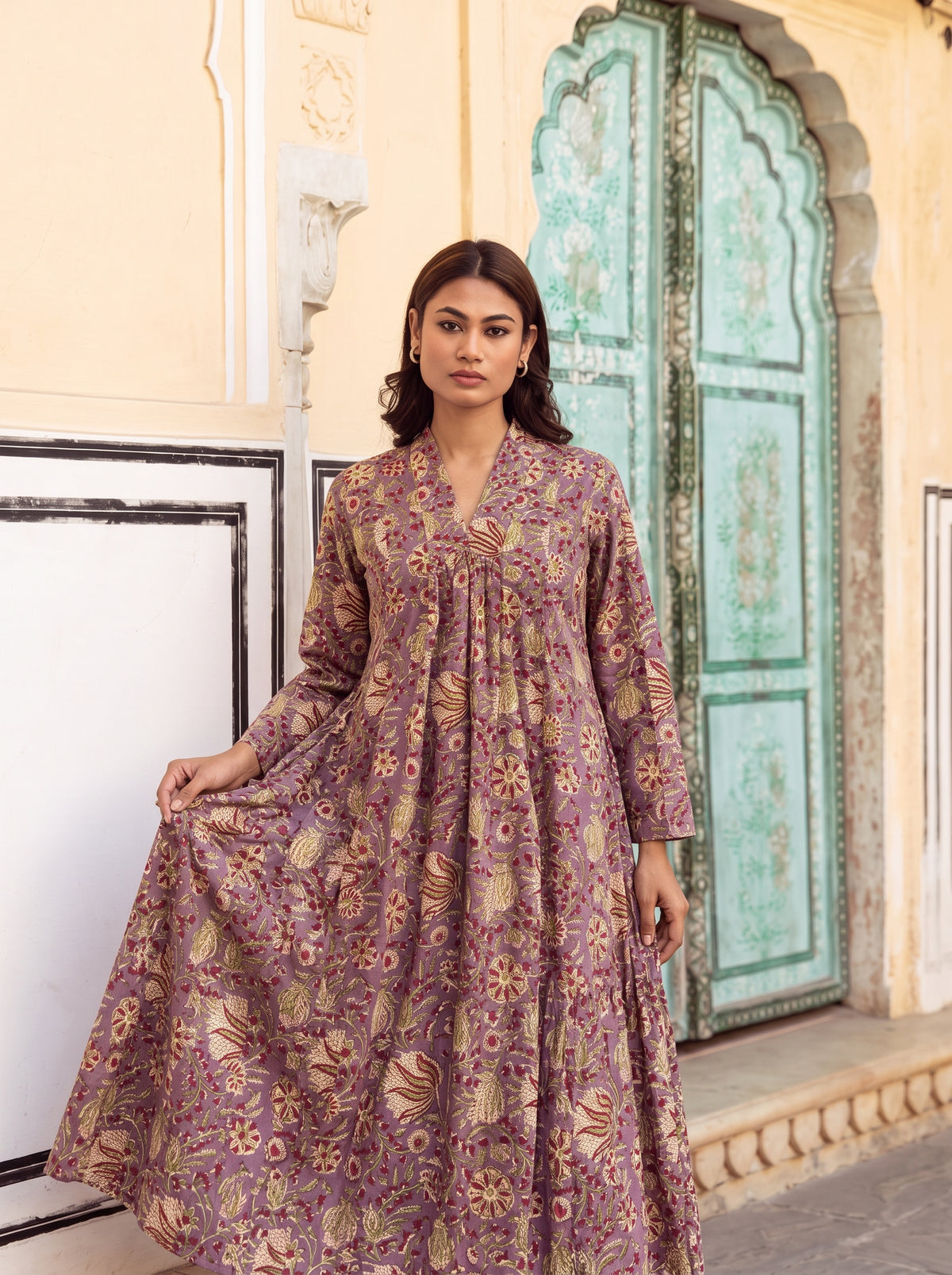 Plum Floral Flare Midi Dress