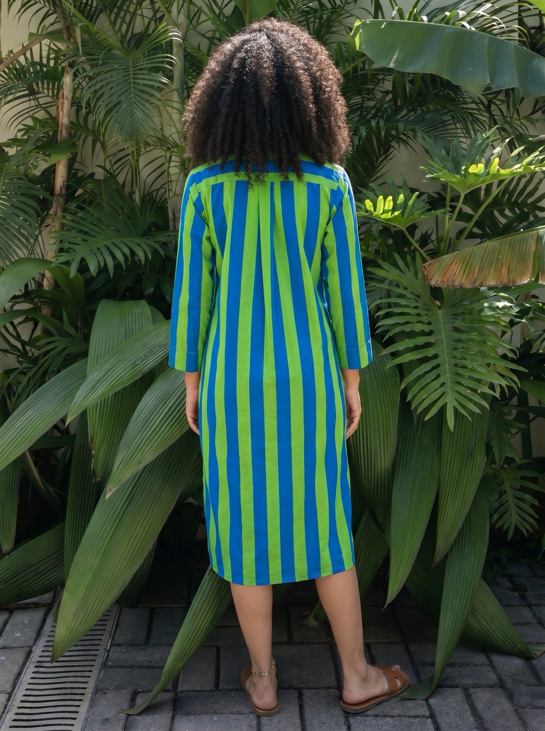 Coastal Breeze Striped Cotton Shirt Dress