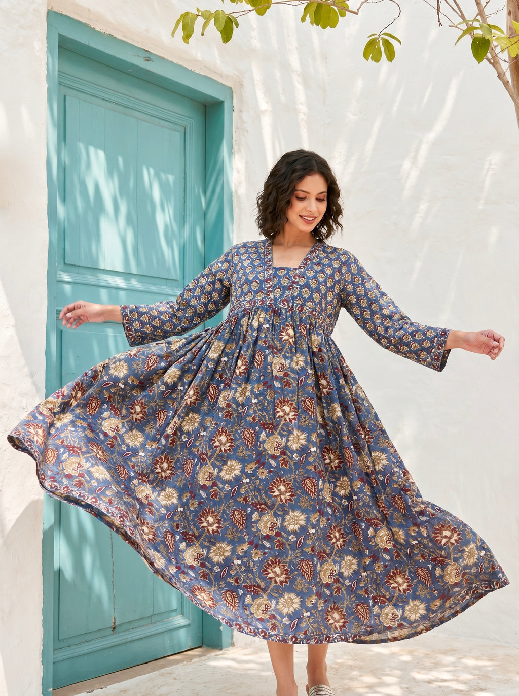 Midnight Meadow Cotton Maxi Dress