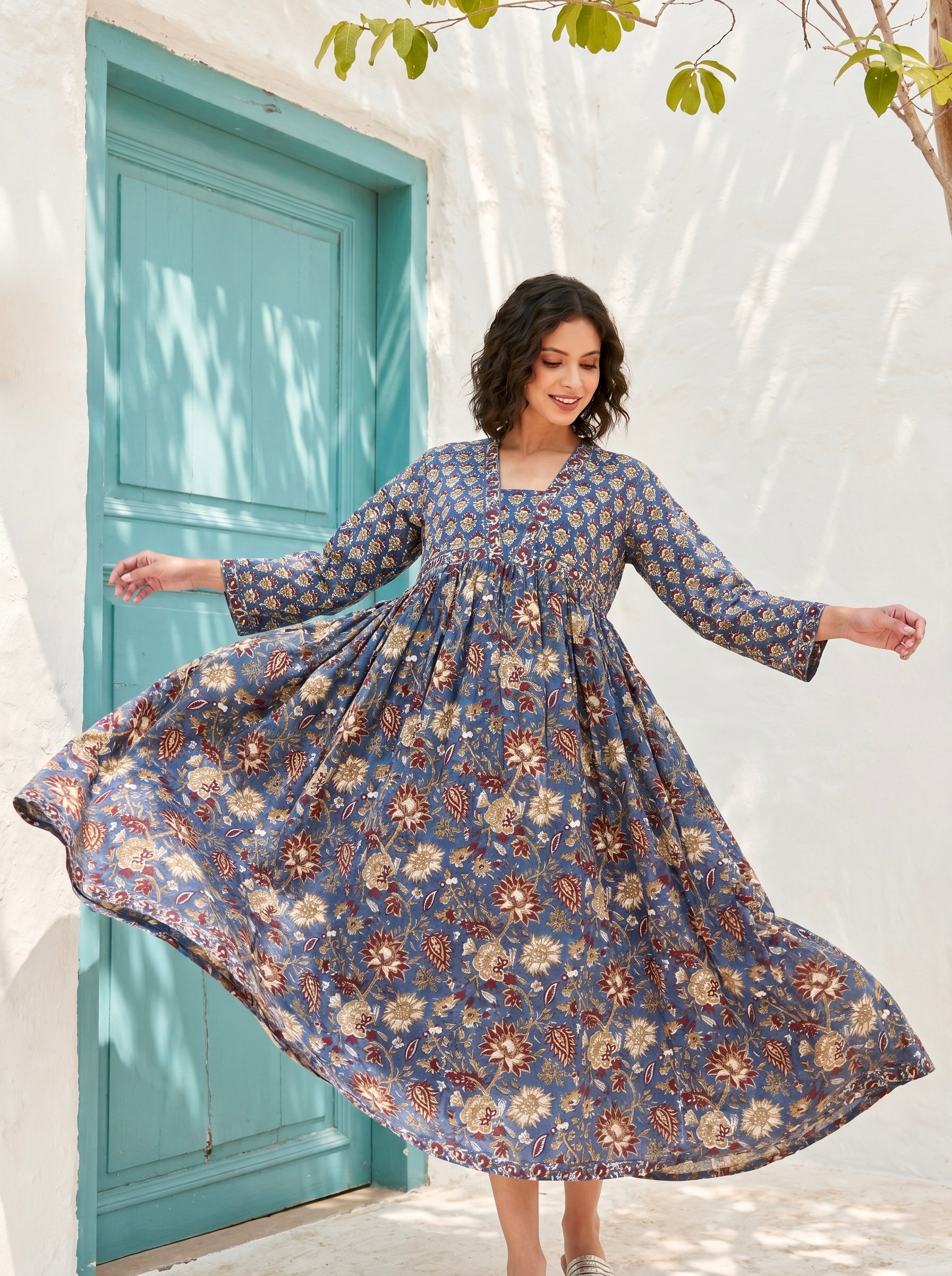 Midnight Meadow Cotton Maxi Dress