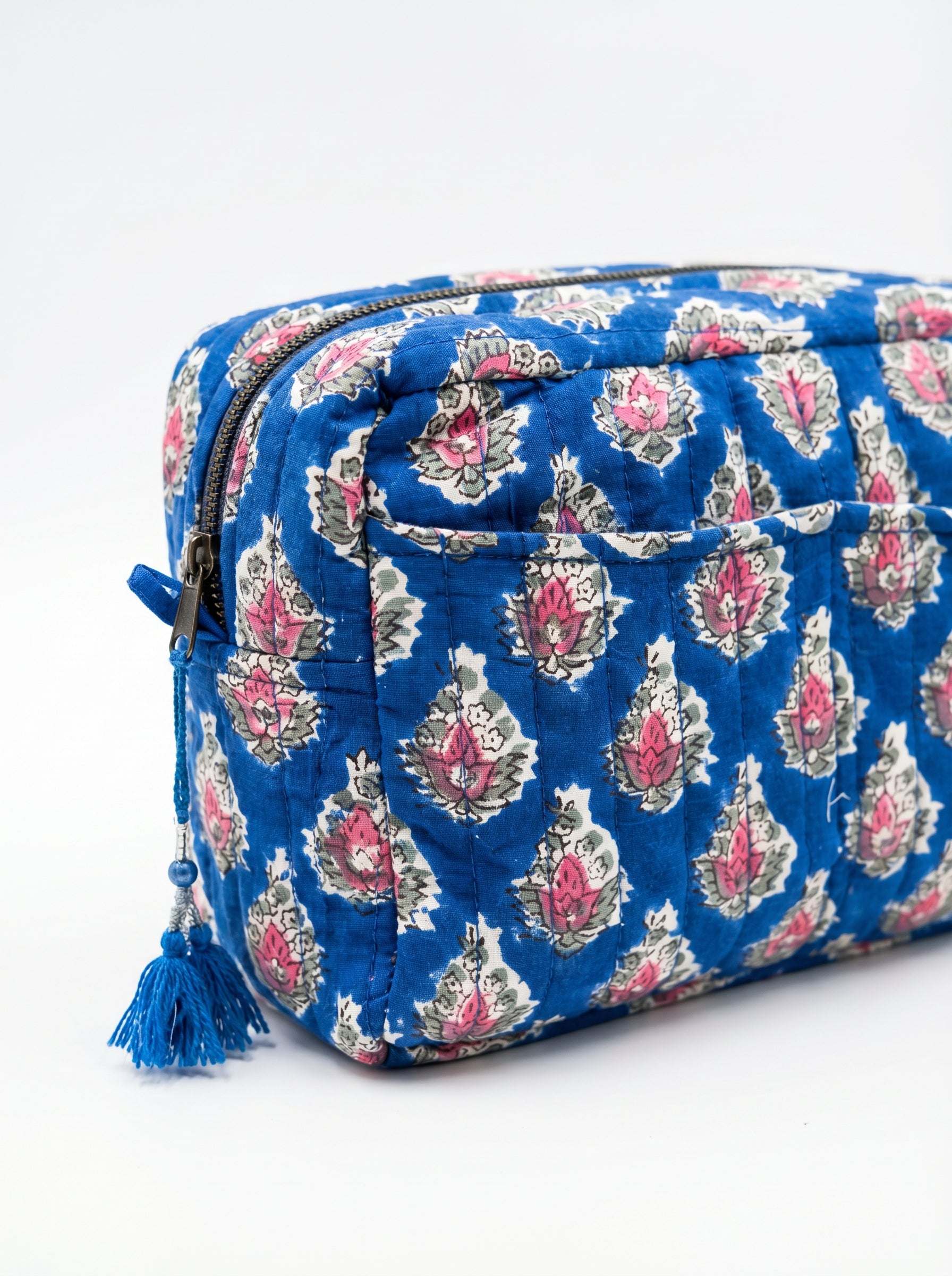 Indigo Blossom Quilted Cosmetic Bag