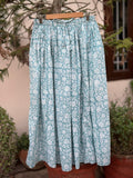 Teal Vine Block Print Cotton Skirt