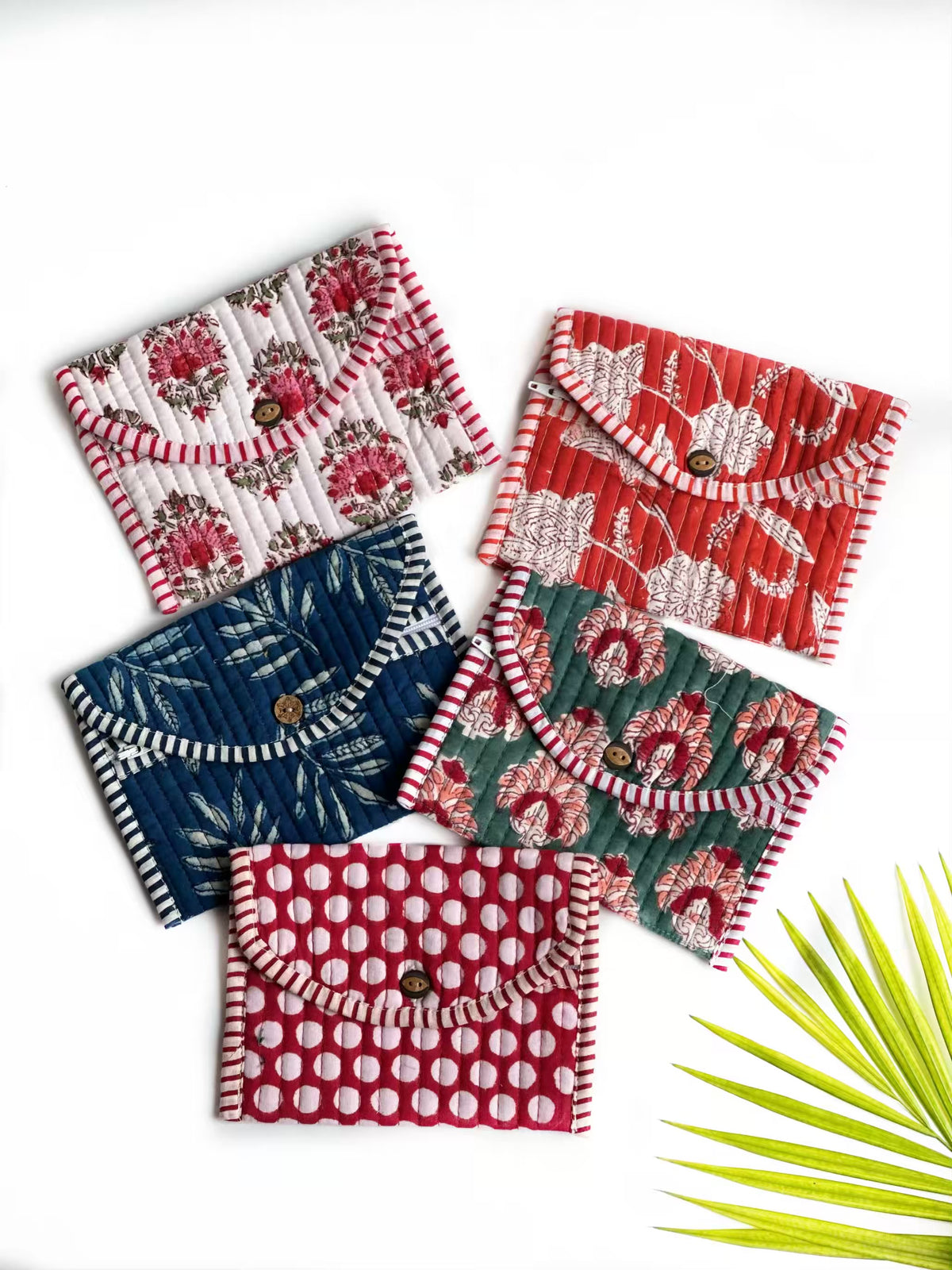 Handcrafted Quilted Cotton Pouch Set – Pack of 5 Assorted Prints
