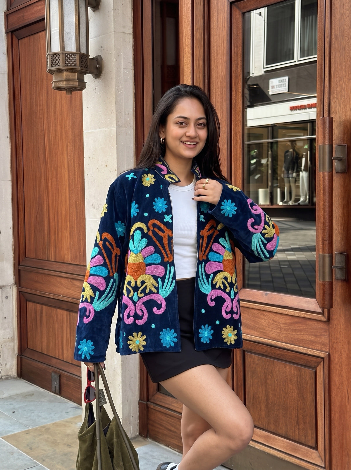 Multicolour Garden Embroidered Velvet Suzani Jacket