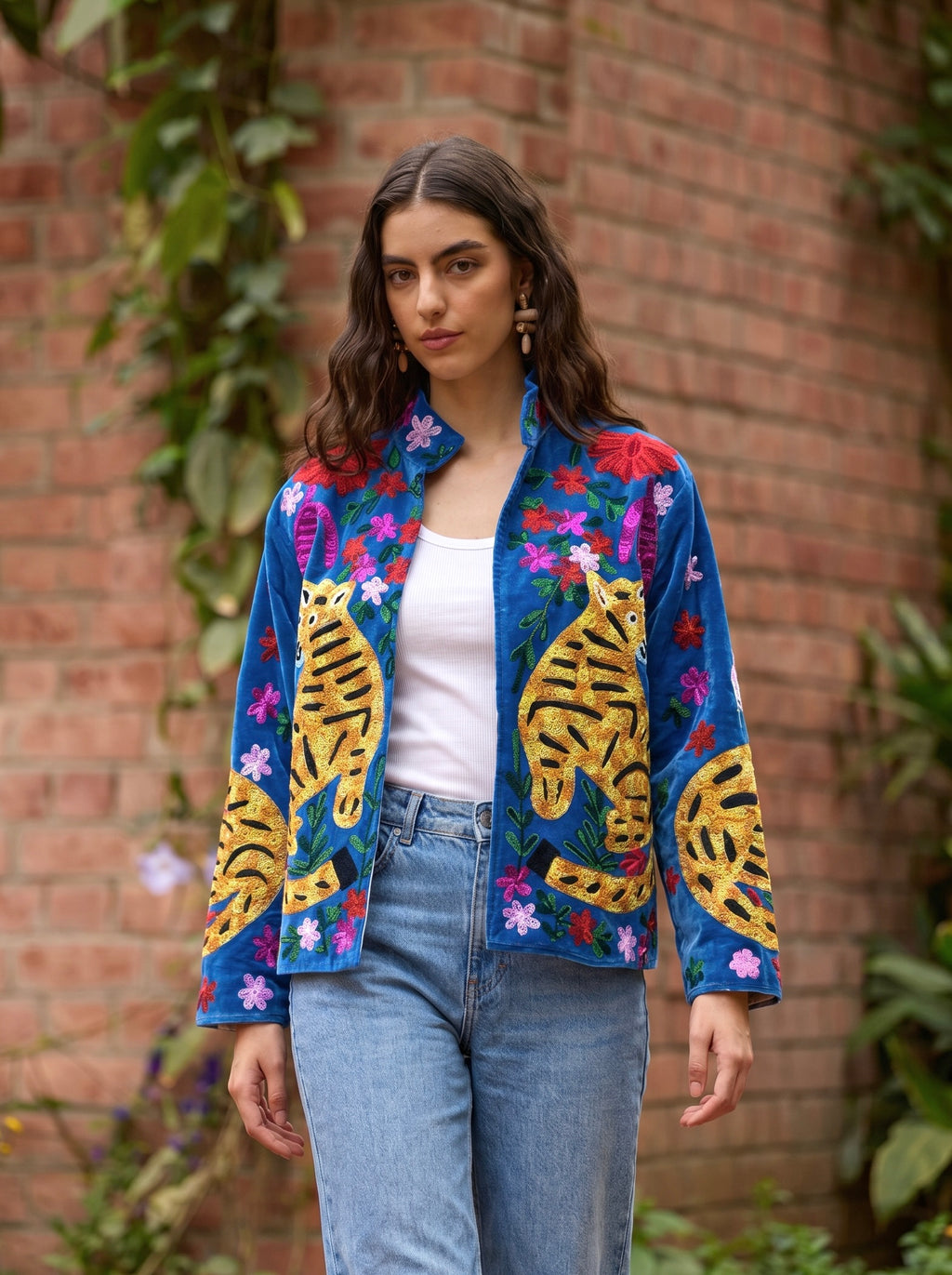 Blue Tiger Garden Embroidered Statement Jacket