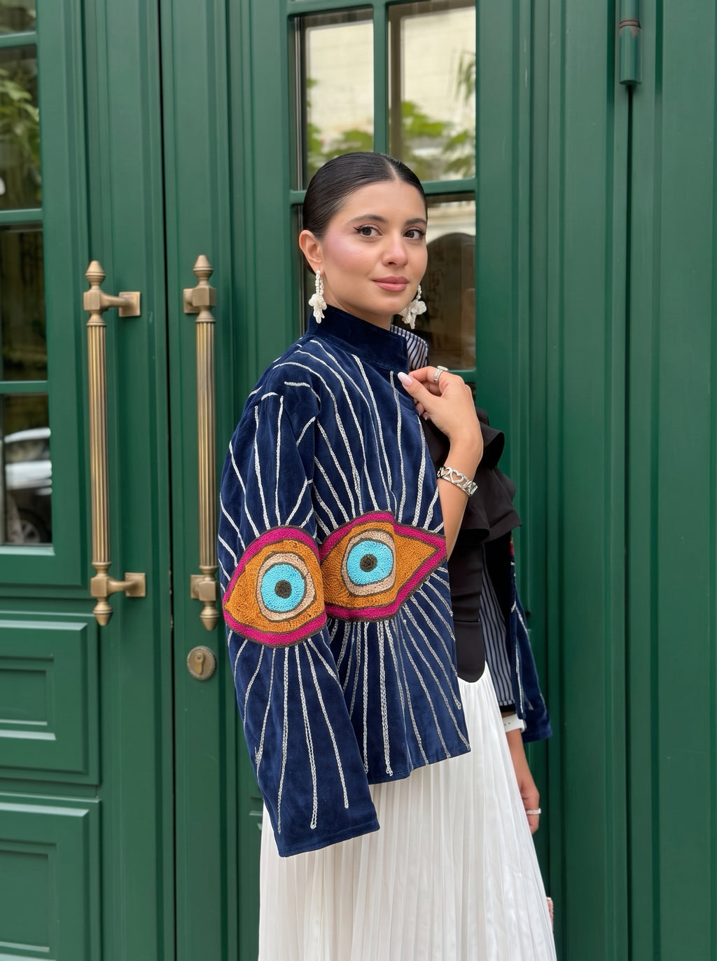 Midnight Eye Embroidered Velvet Suzani Jacket