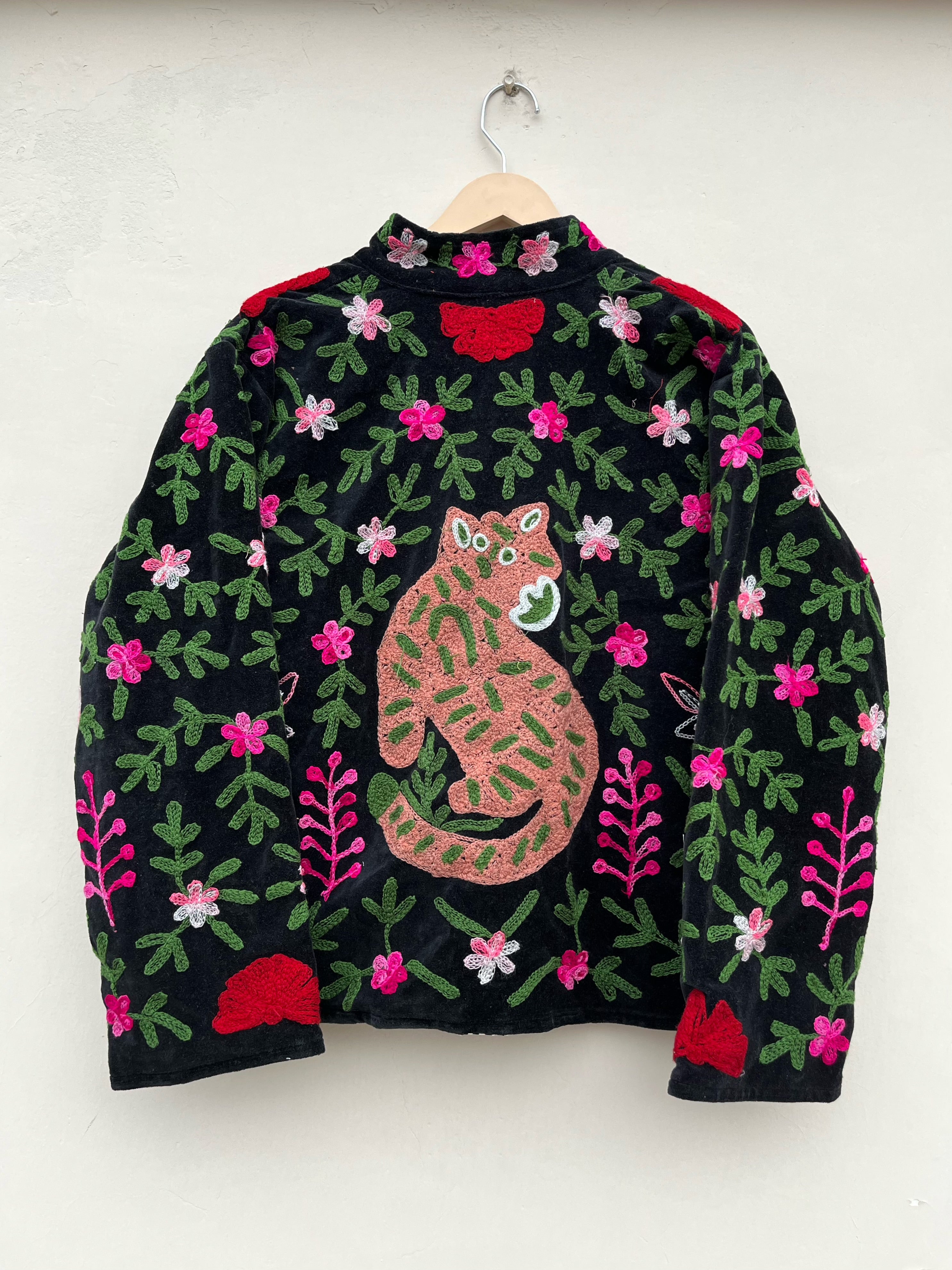 Black Tiger Embroidered Velvet Jacket