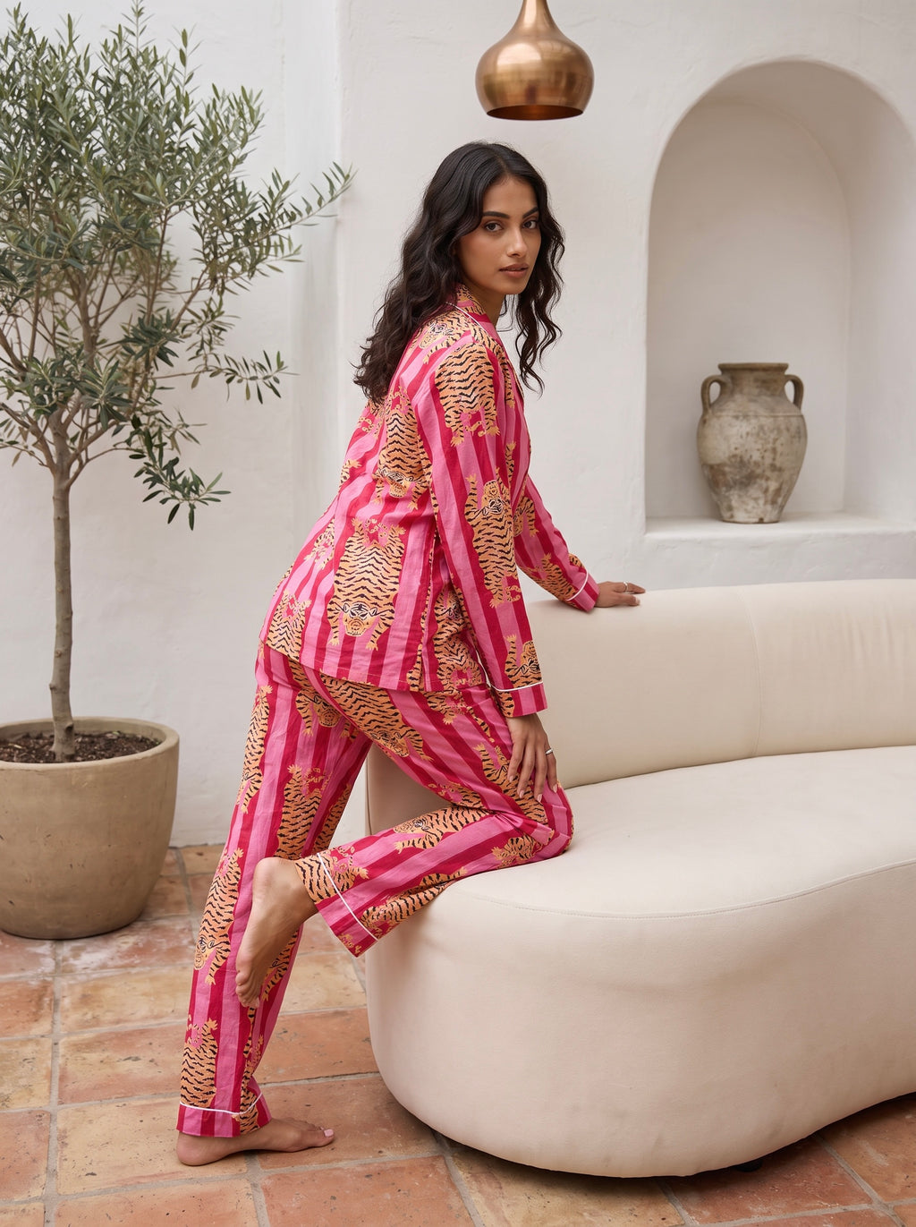 Wild Rose Tiger Cotton Pajama Set