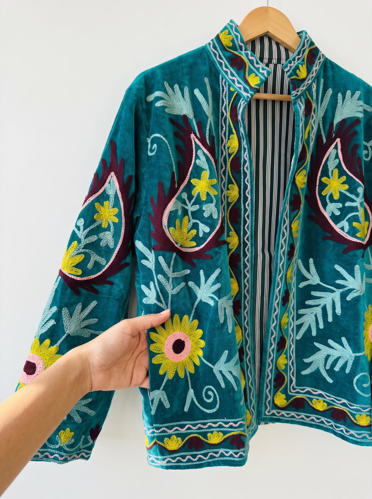 Teal Garden Embroidered Velvet Jacket
