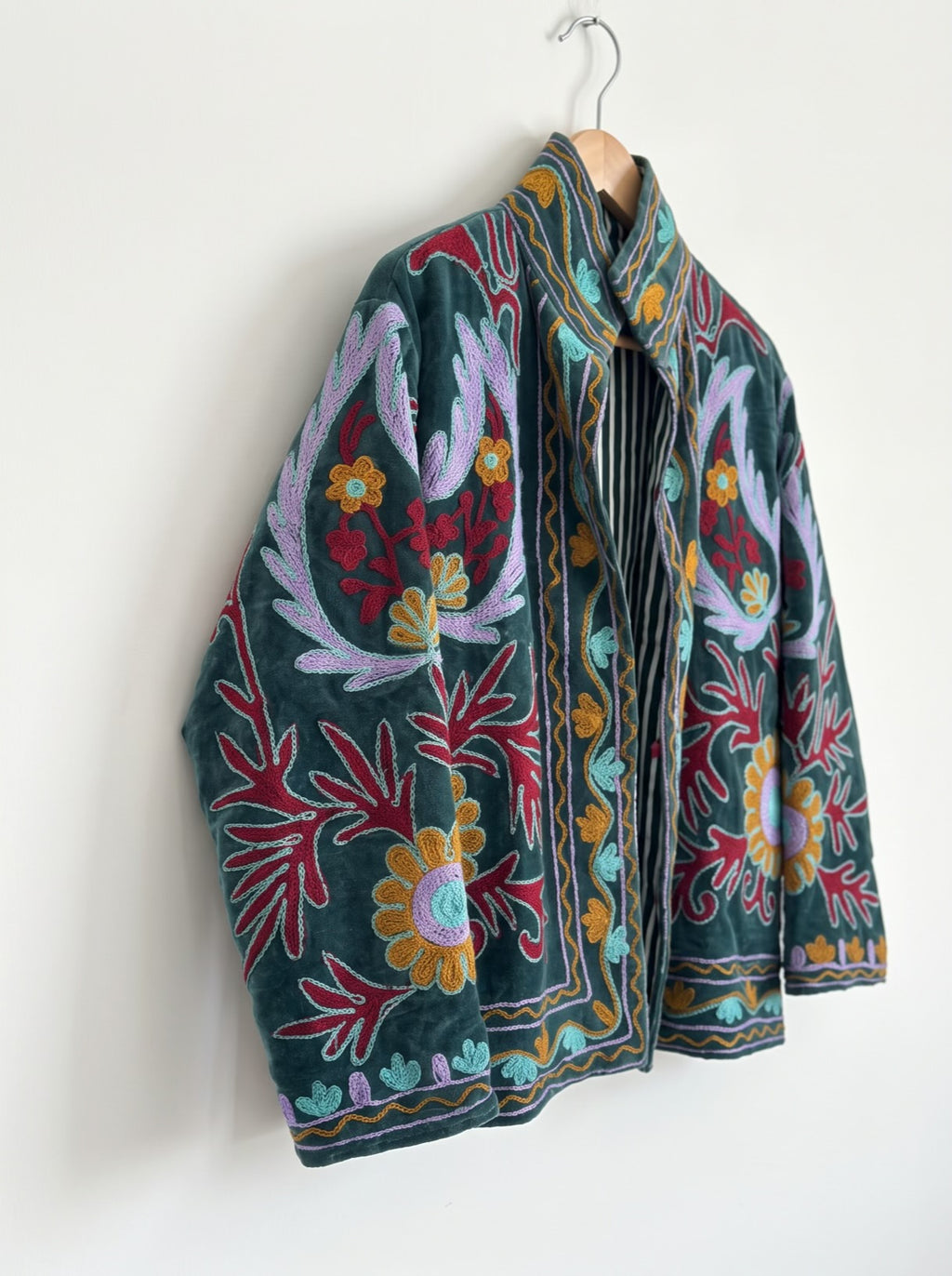 Emerald Bloom Embroidered Velvet Jacket