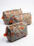 Earthy Olive Floral Quilted Pouch Set (Set of 3)