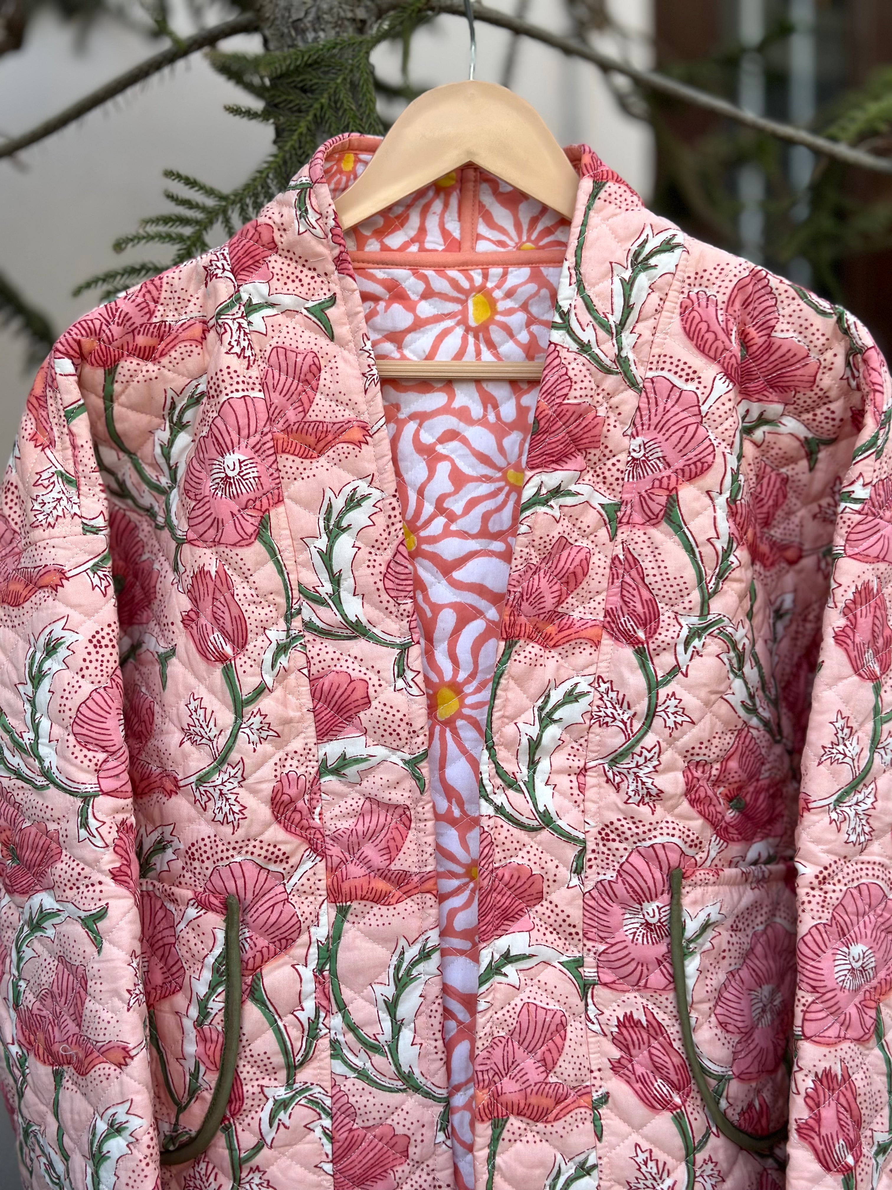 Blush Garden Floral Quilted Reversible Jacket