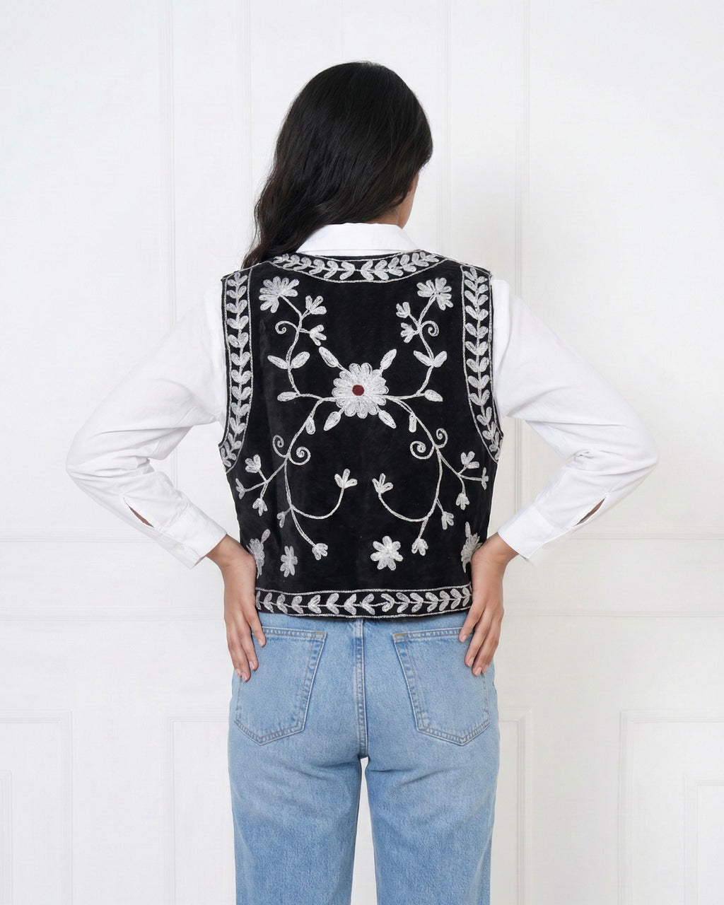 Black Premium Suzani Velvet Vest