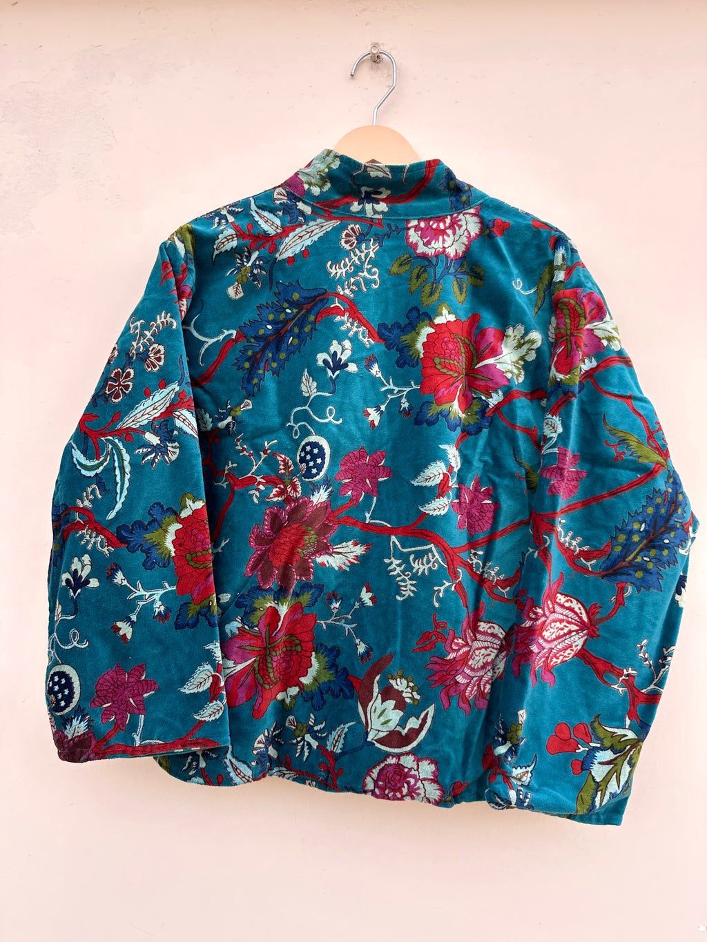 Teal Flora Velvet Artisanal Jacket