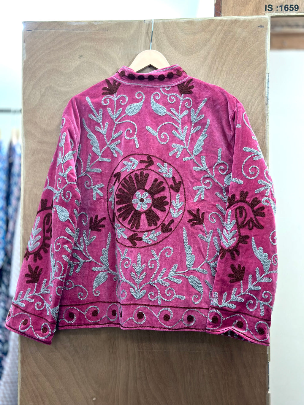 Vintage-Inspired Rose Pink Velvet Suzani Embroidered Jacket