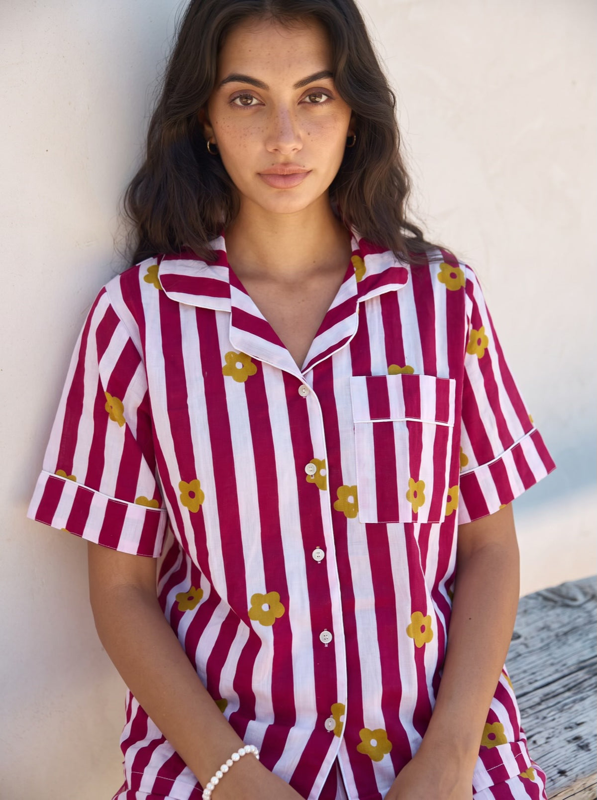 Burgundy Flower Stripe Pajama Set