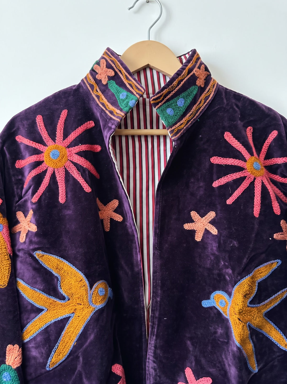 Purple Garden Bird & Floral Suzani Velvet Jacket