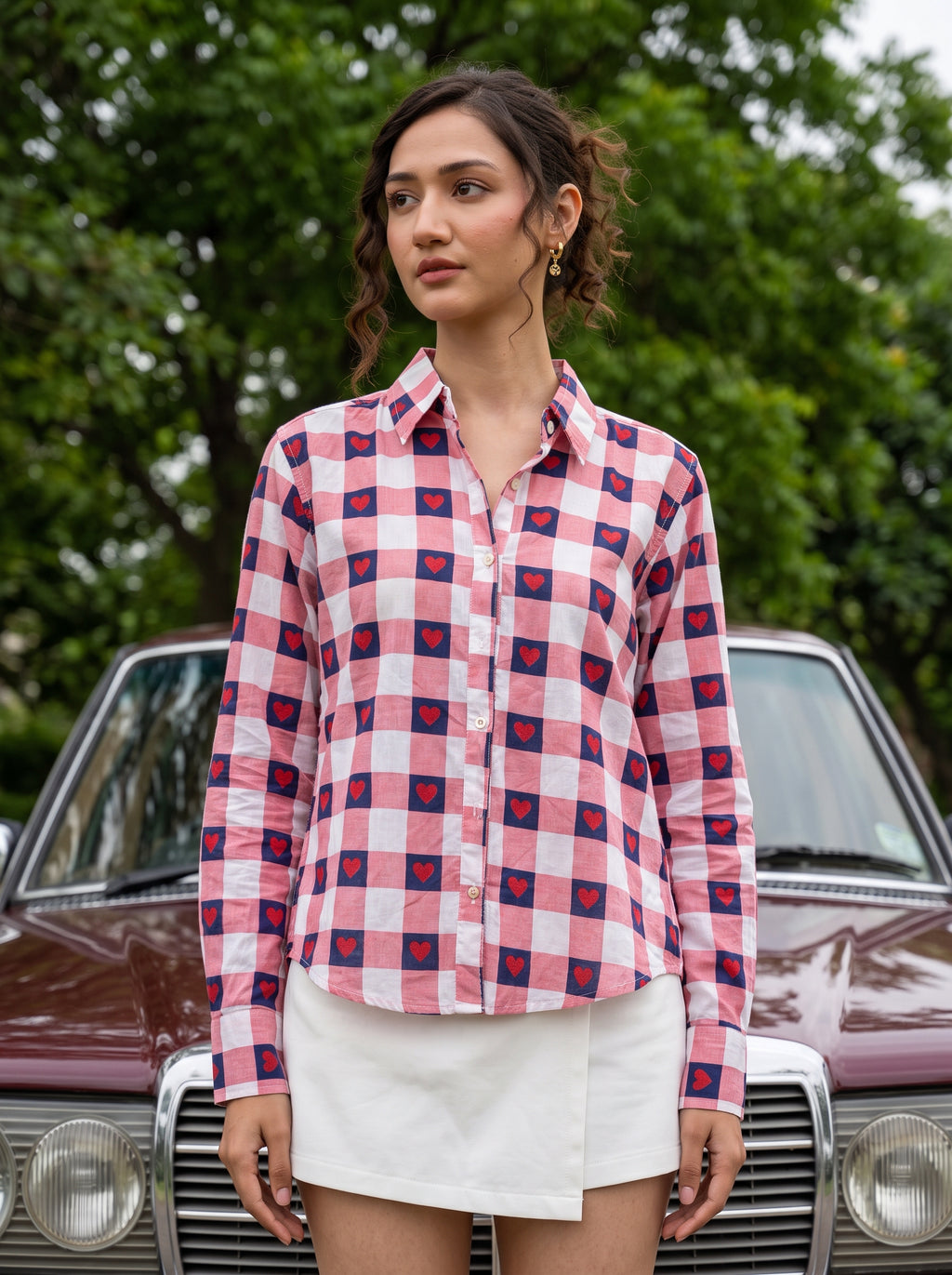 Love Check Printed Cotton Shirt
