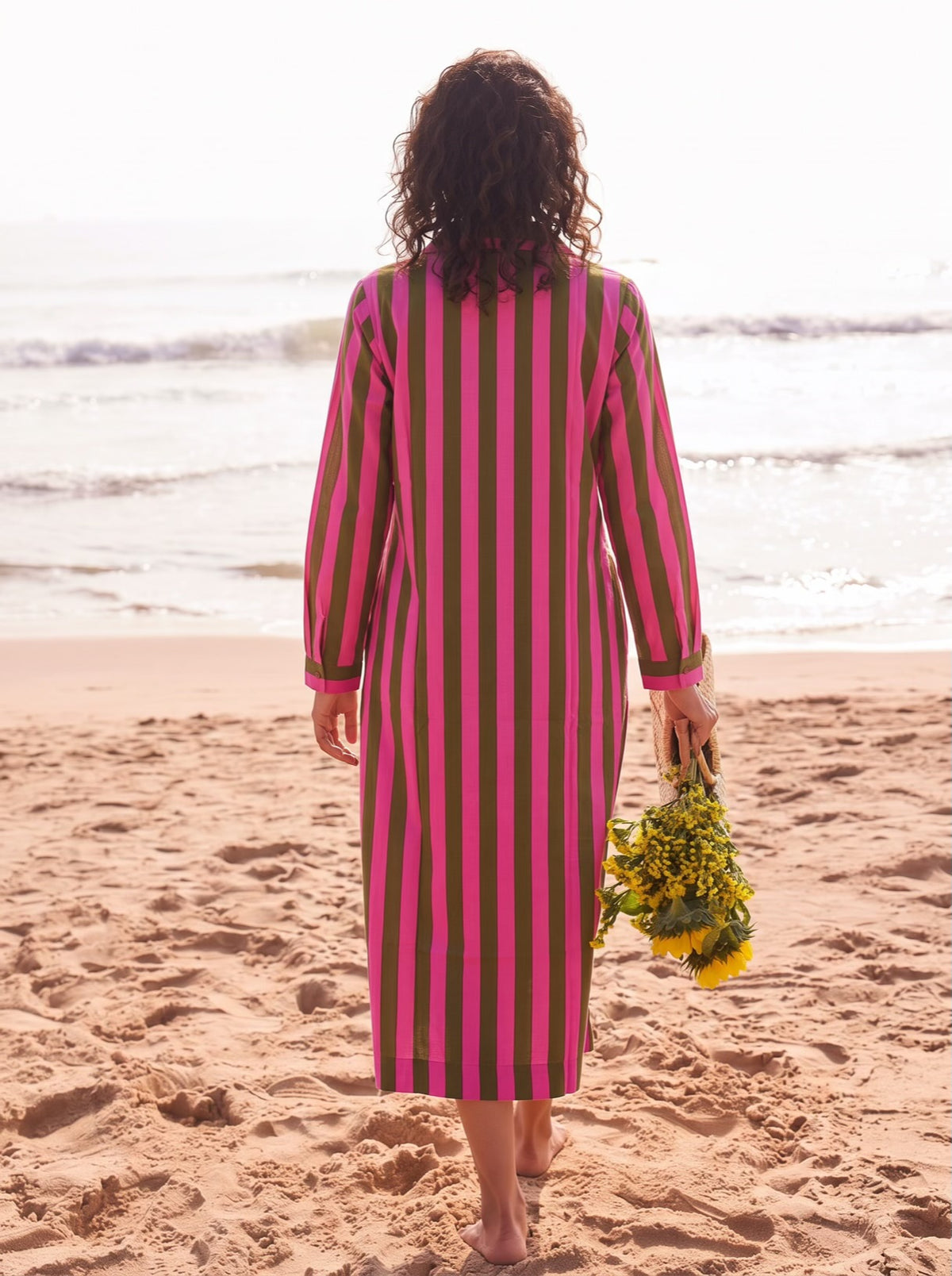 Pink Olive Stripe Shirt Dress