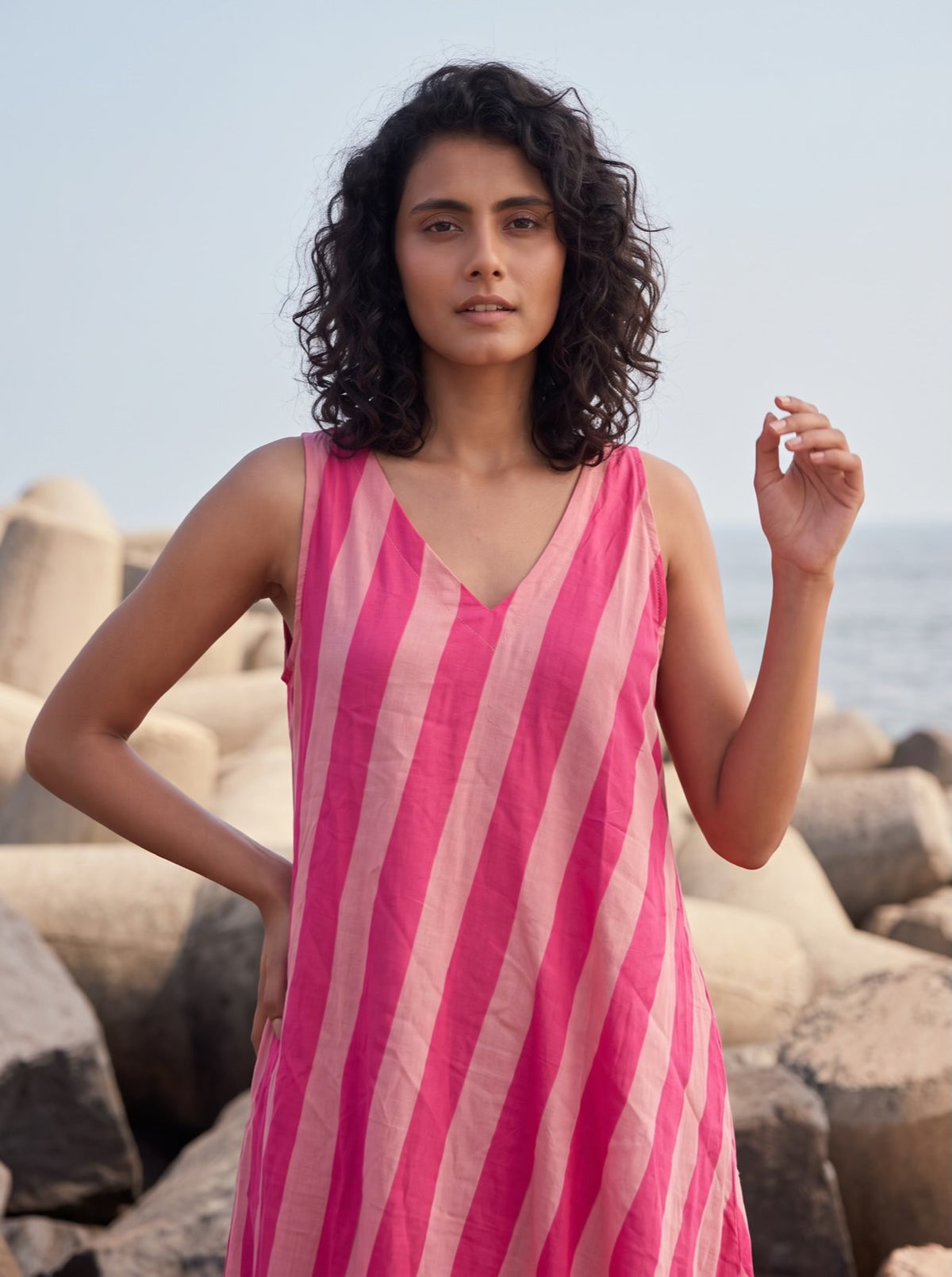 Blush Pink Stripe Flare Dress