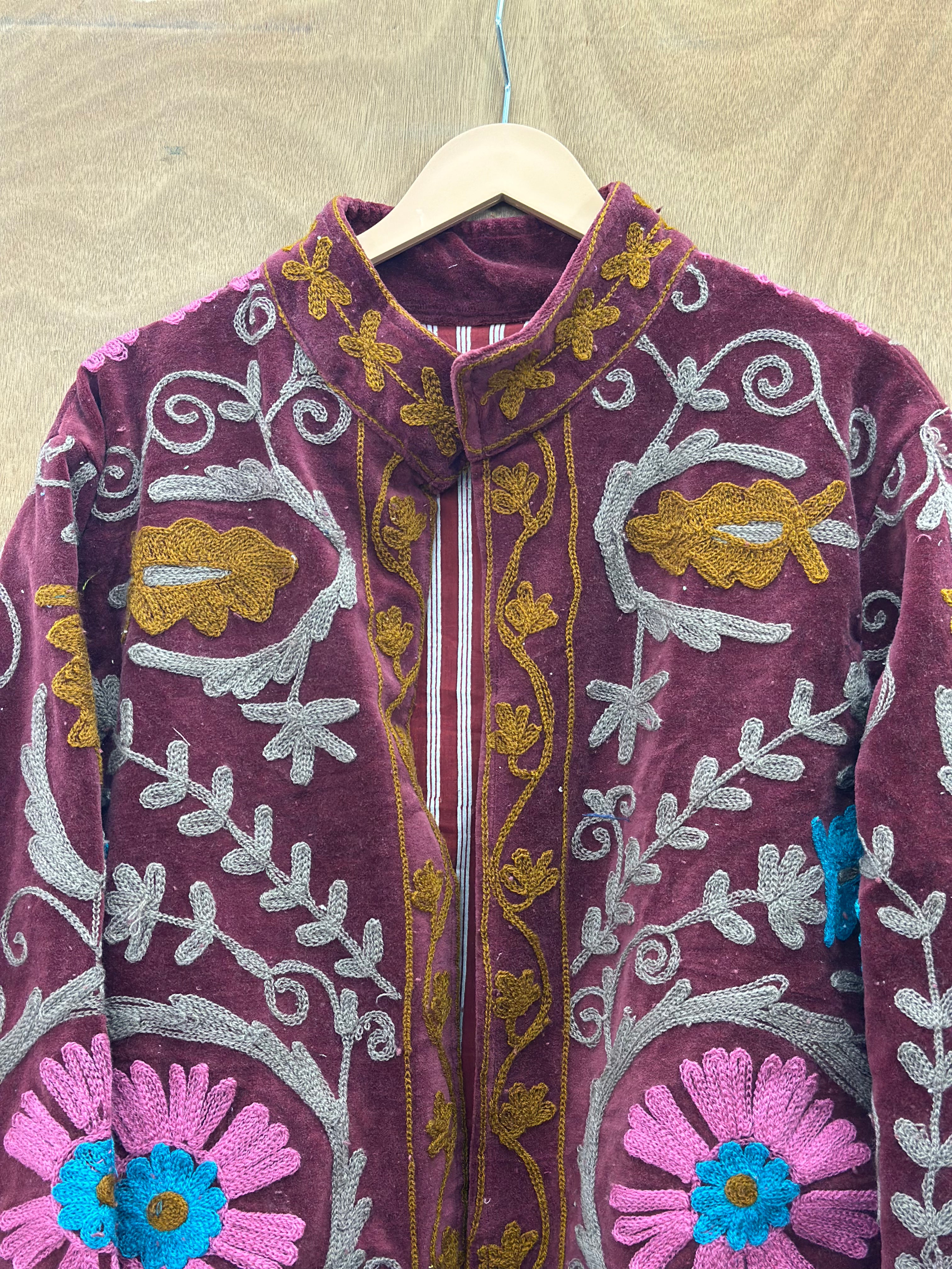 Maroon Floral Suzani Embroidered Statement Jacket