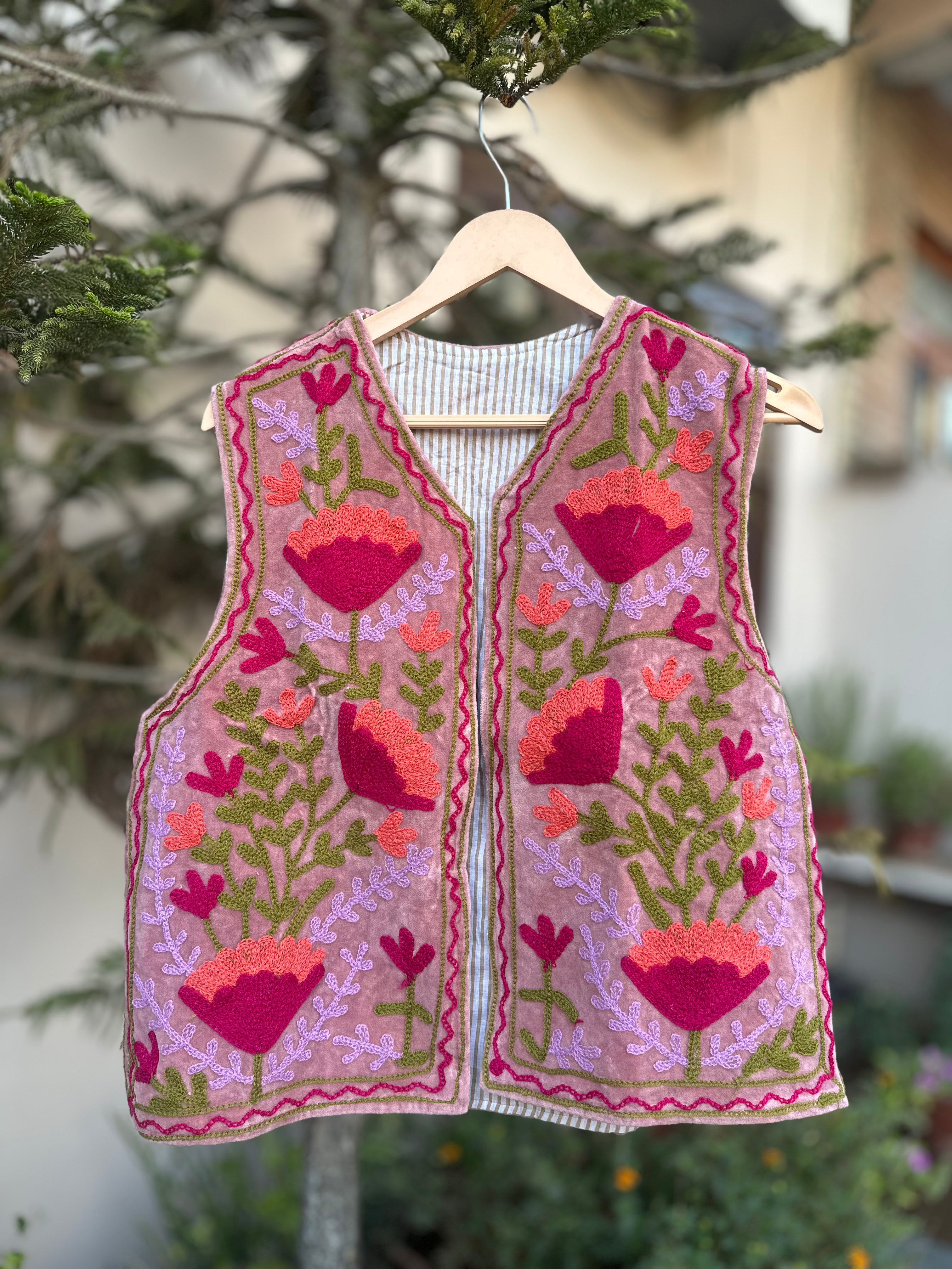 Blush Bloom Handcrafted Suzani Velvet Jacket