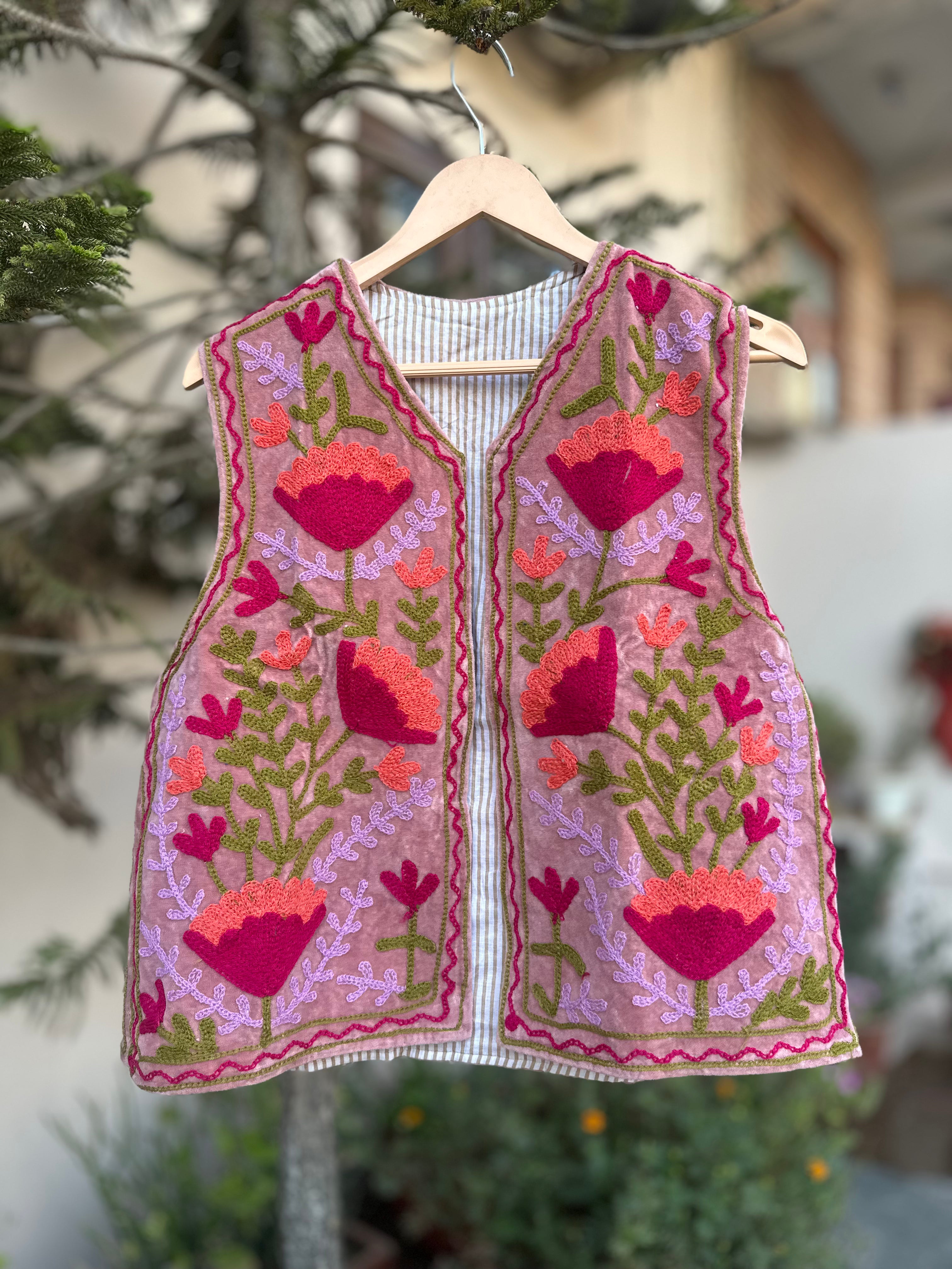 Blush Bloom Handcrafted Suzani Velvet Jacket