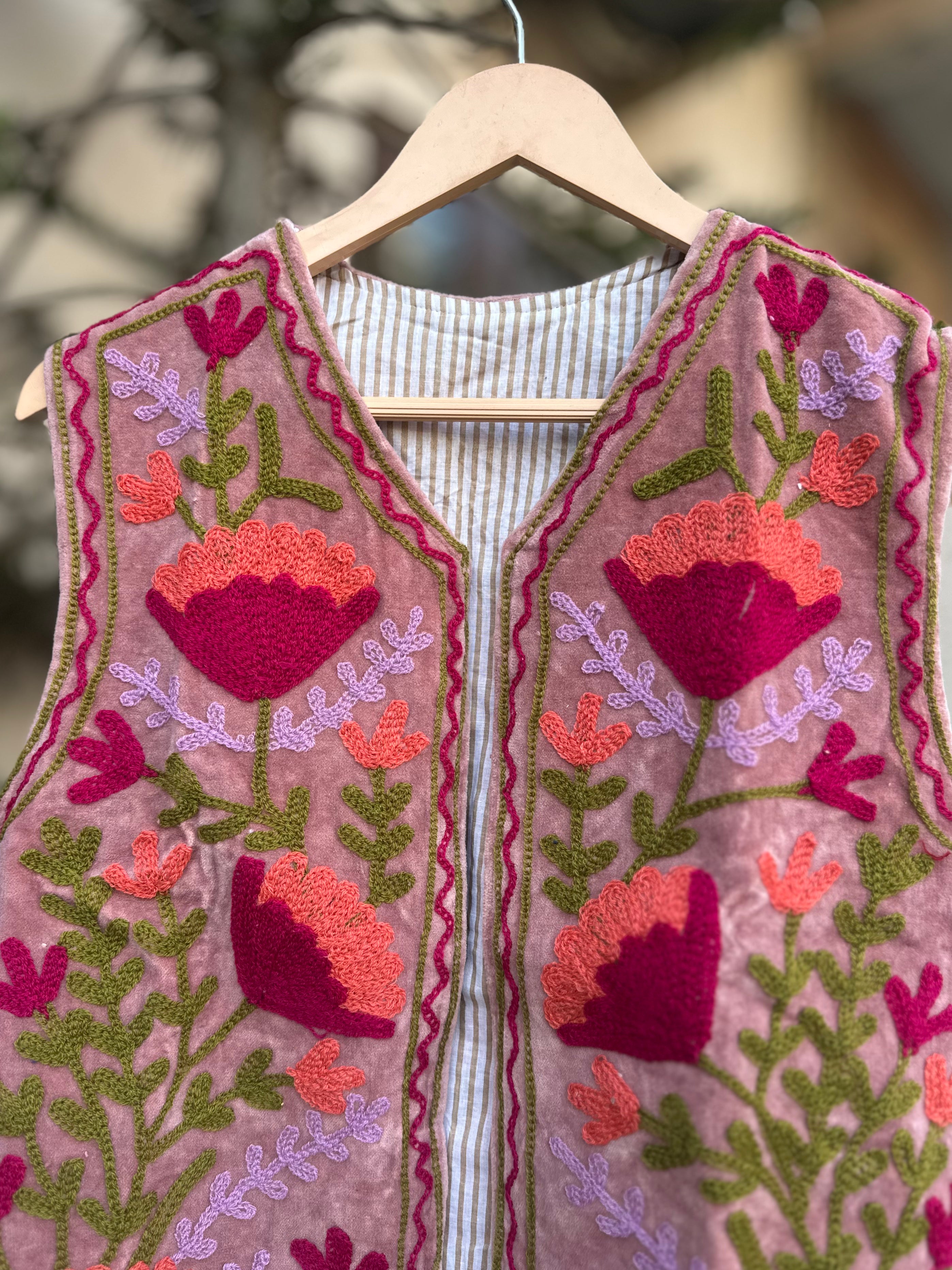 Blush Bloom Handcrafted Suzani Velvet Jacket