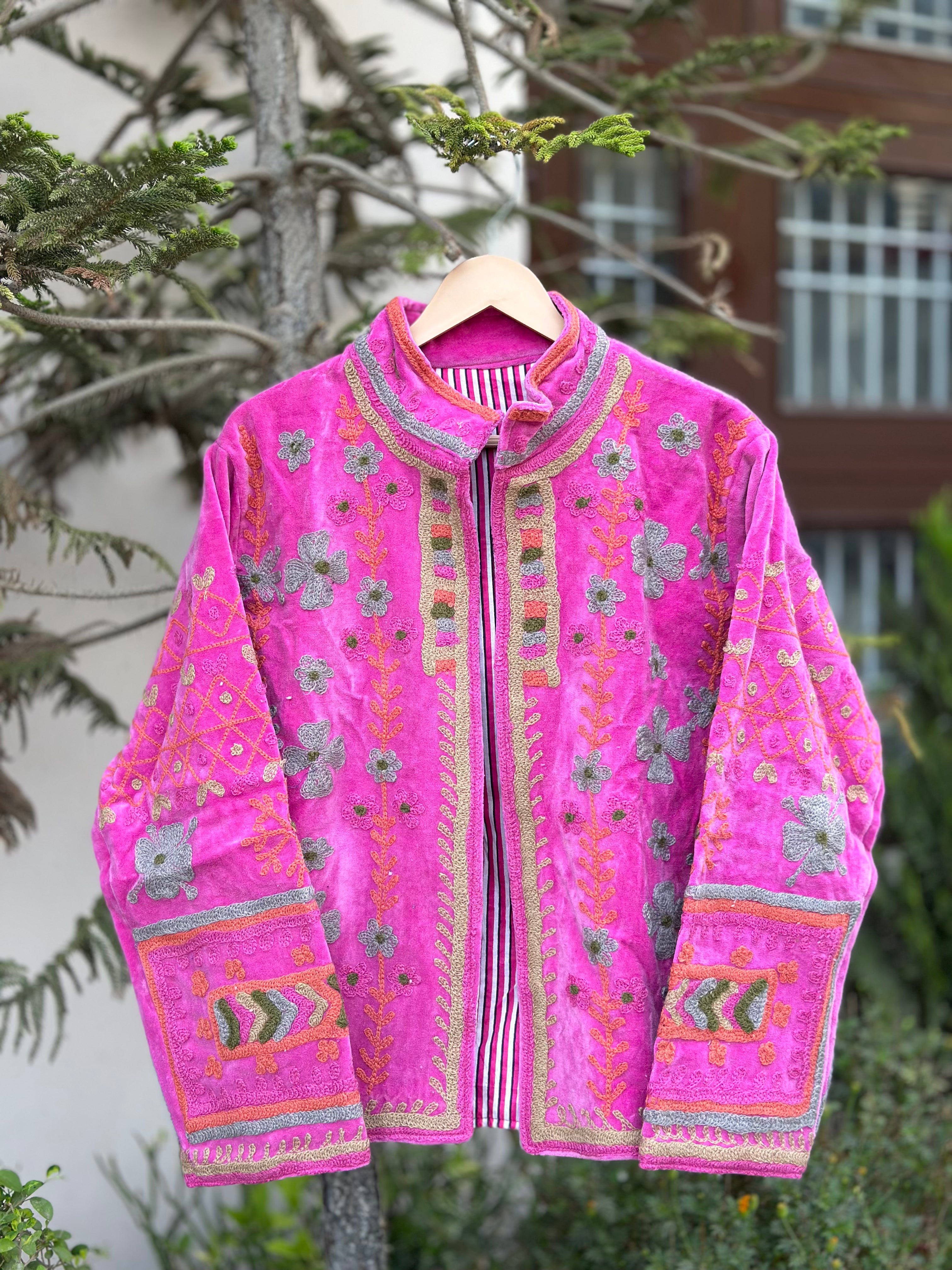 Baby Pink Bloom Handcrafted Velvet Jacket