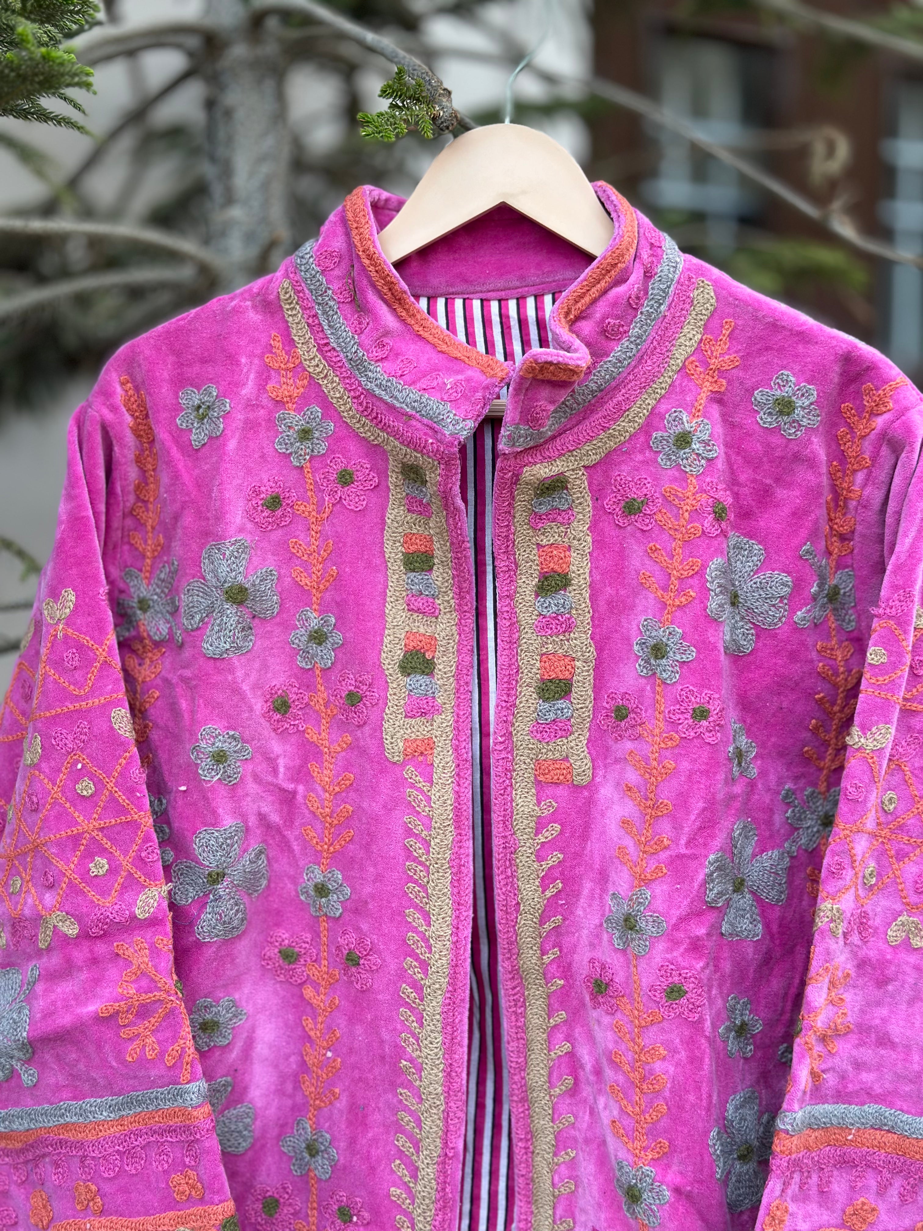 Baby Pink Bloom Handcrafted Velvet Jacket
