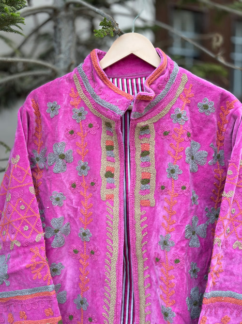 Baby Pink Bloom Handcrafted Velvet Jacket
